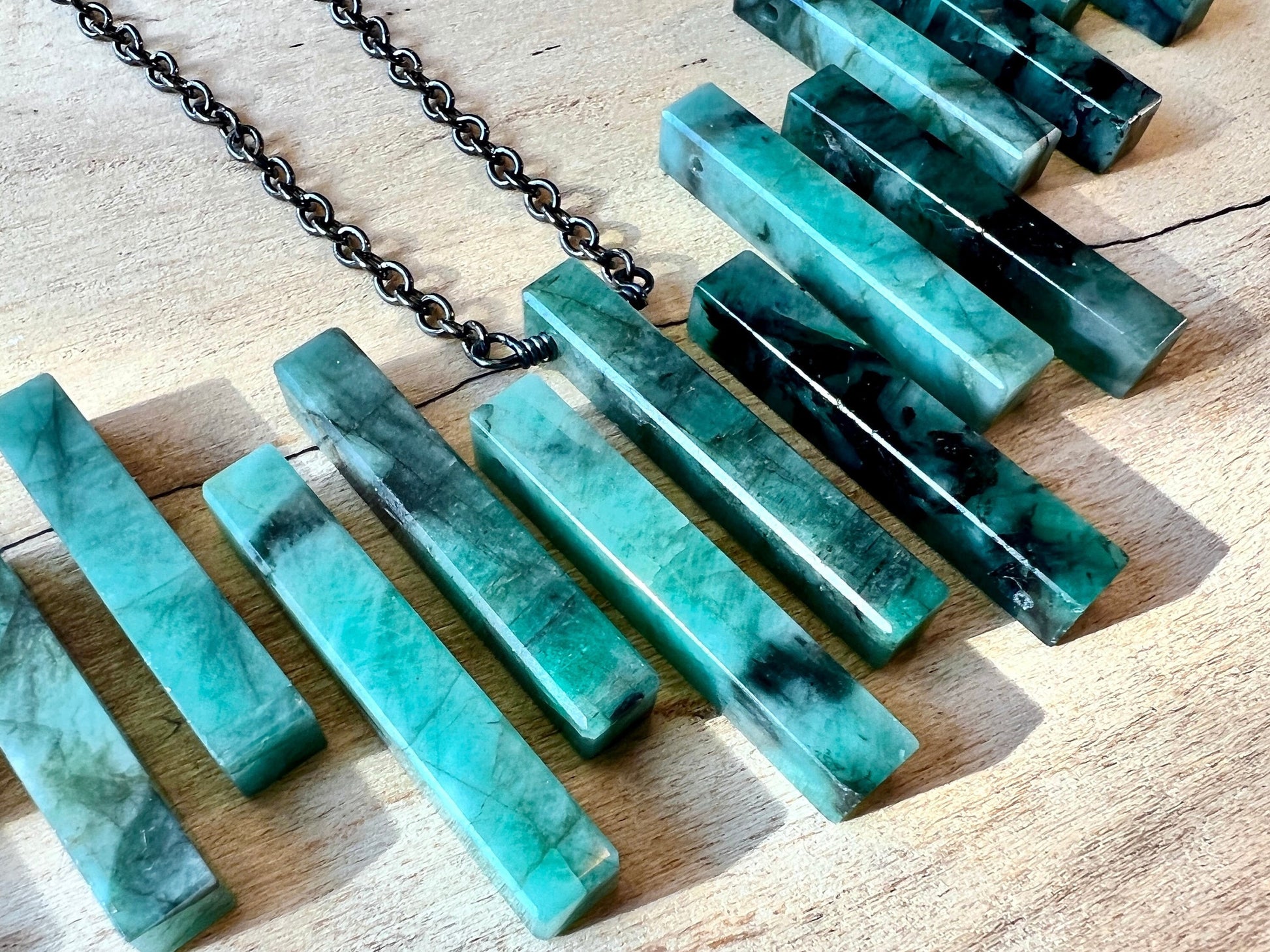 Raw emerald necklace for men women Couples necklace Mens emerald jewelry Real emerald bar necklace Gift for boyfriend girlfriend necklace