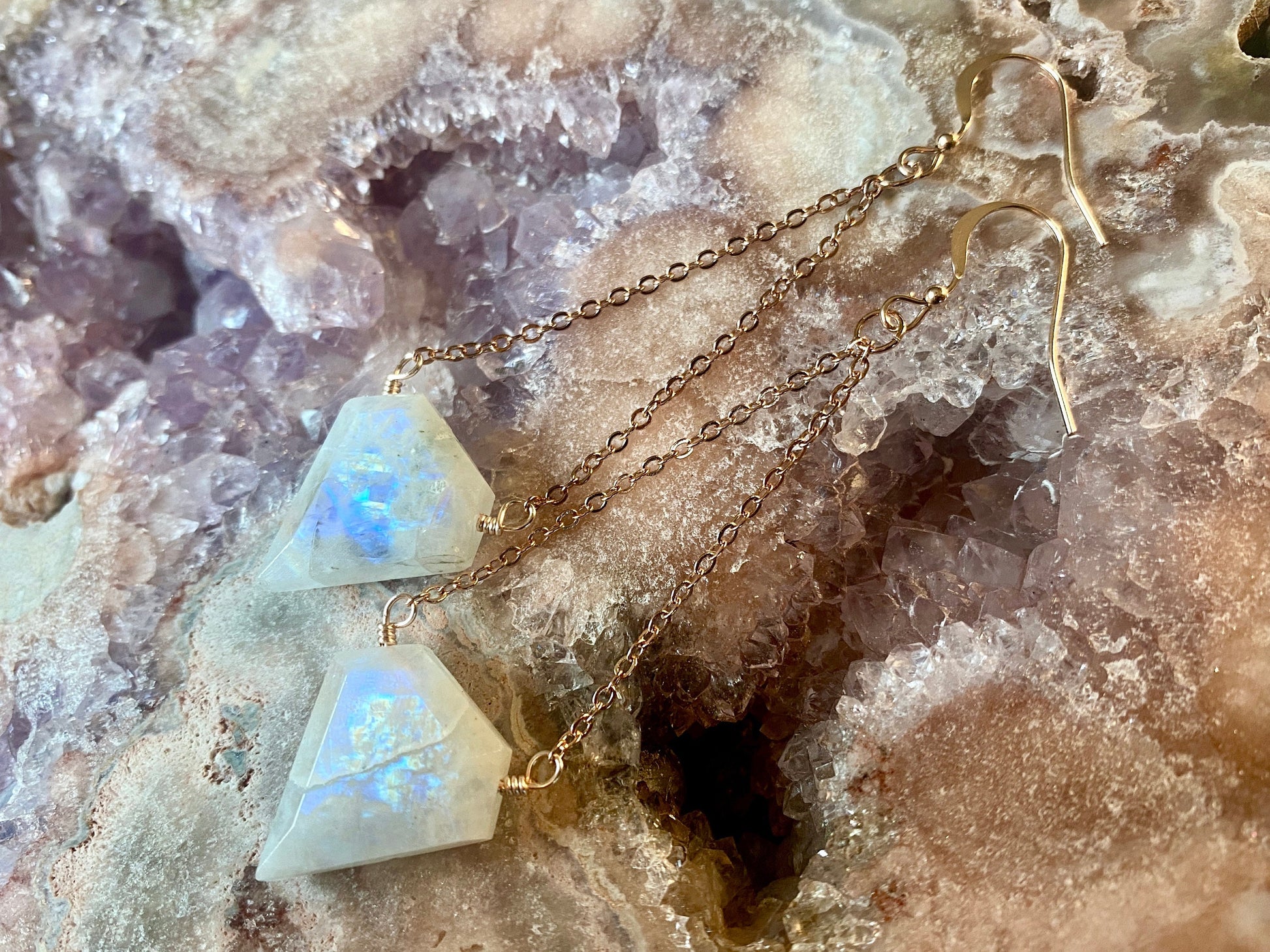 Raw moonstone earrings Rainbow moonstone earrings for women Real moonstone jewelry Blue moonstone dangle earrings Gemstone earrings