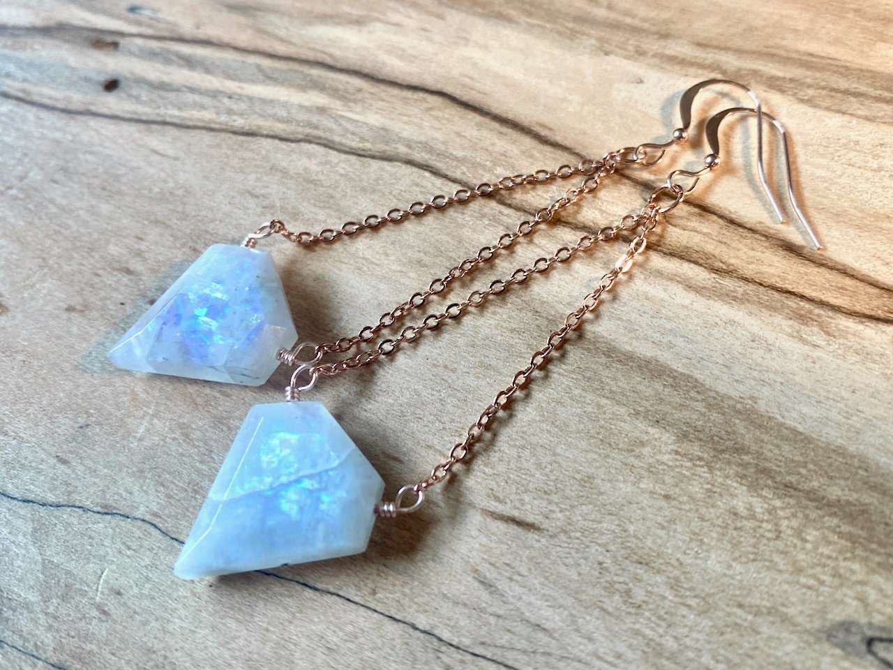 Raw moonstone earrings Rainbow moonstone earrings for women Real moonstone jewelry Blue moonstone dangle earrings Gemstone earrings