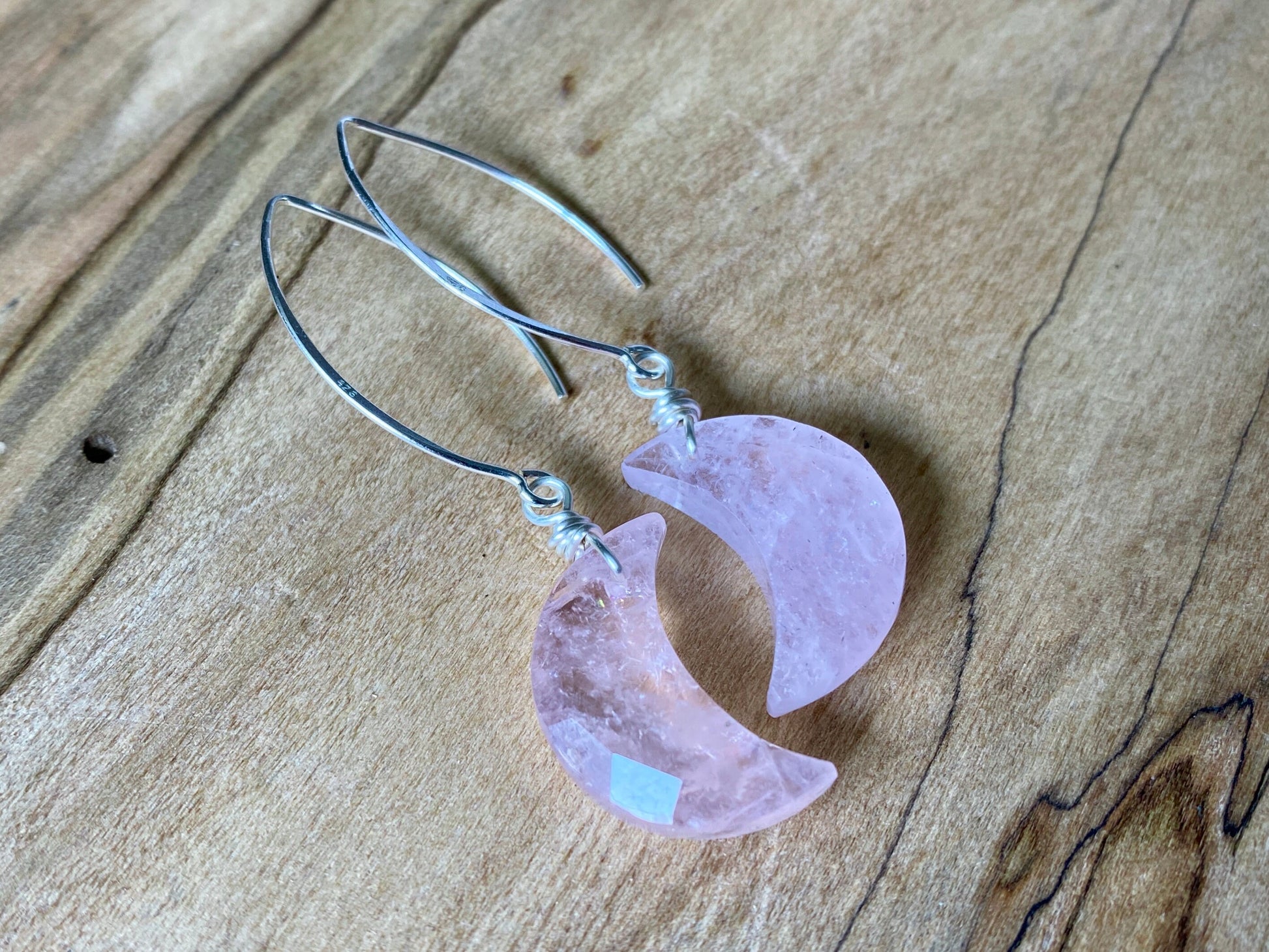 Raw Rose Quartz earrings dangle Crystal moon earrings gold Real rose quartz moon earrings Gemstone moon earrings Moon crystal earrings