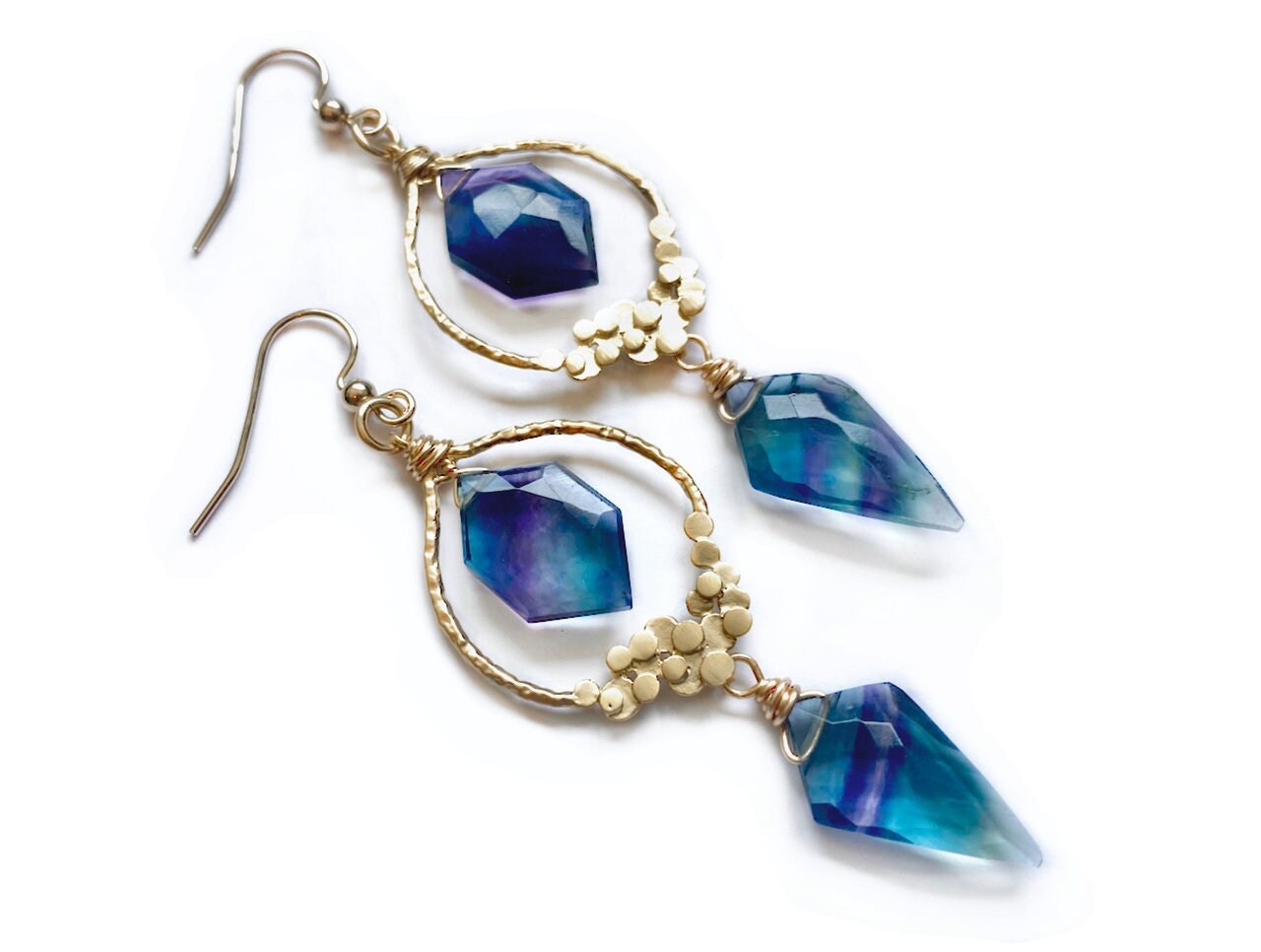 Striped fluorite earrings Gemstone statement earrings Rainbow fluorite earrings Genuine fluorite jewelry Gemstone dangle earrings