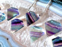 Striped fluorite necklace for women Rainbow fluorite pendulum Crystal shield necklace Raw flurite necklace Rainbow fluorite pendant