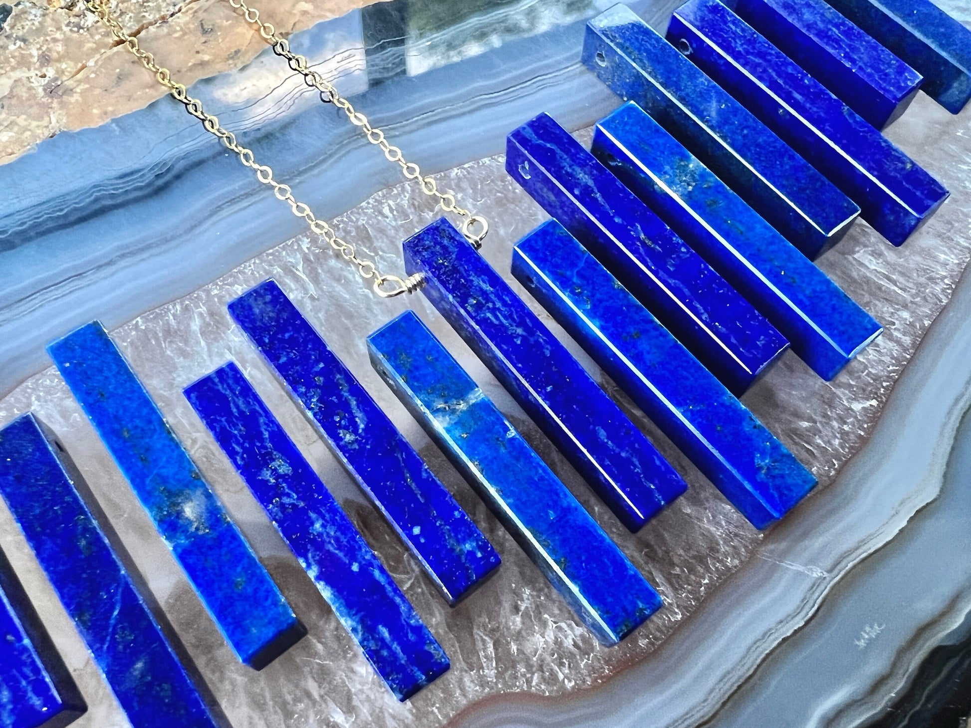 Raw Lapis Lazuli Necklace for men women Blue Lapis necklace Girlfriend boyfriend jewelry Gold lapis lazuli pendant men Couples necklaces