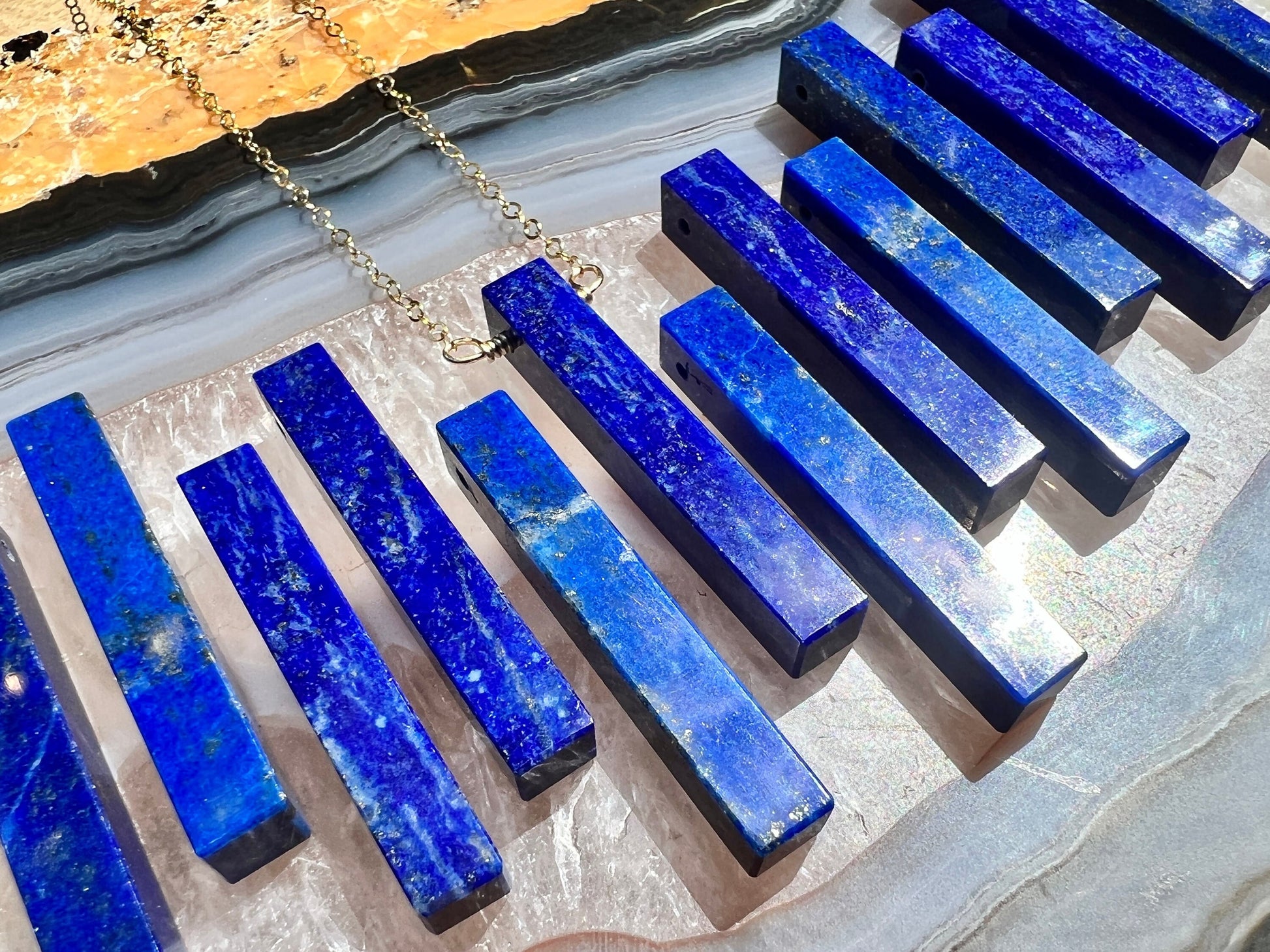 Raw Lapis Lazuli Necklace for men women Blue Lapis necklace Girlfriend boyfriend jewelry Gold lapis lazuli pendant men Couples necklaces