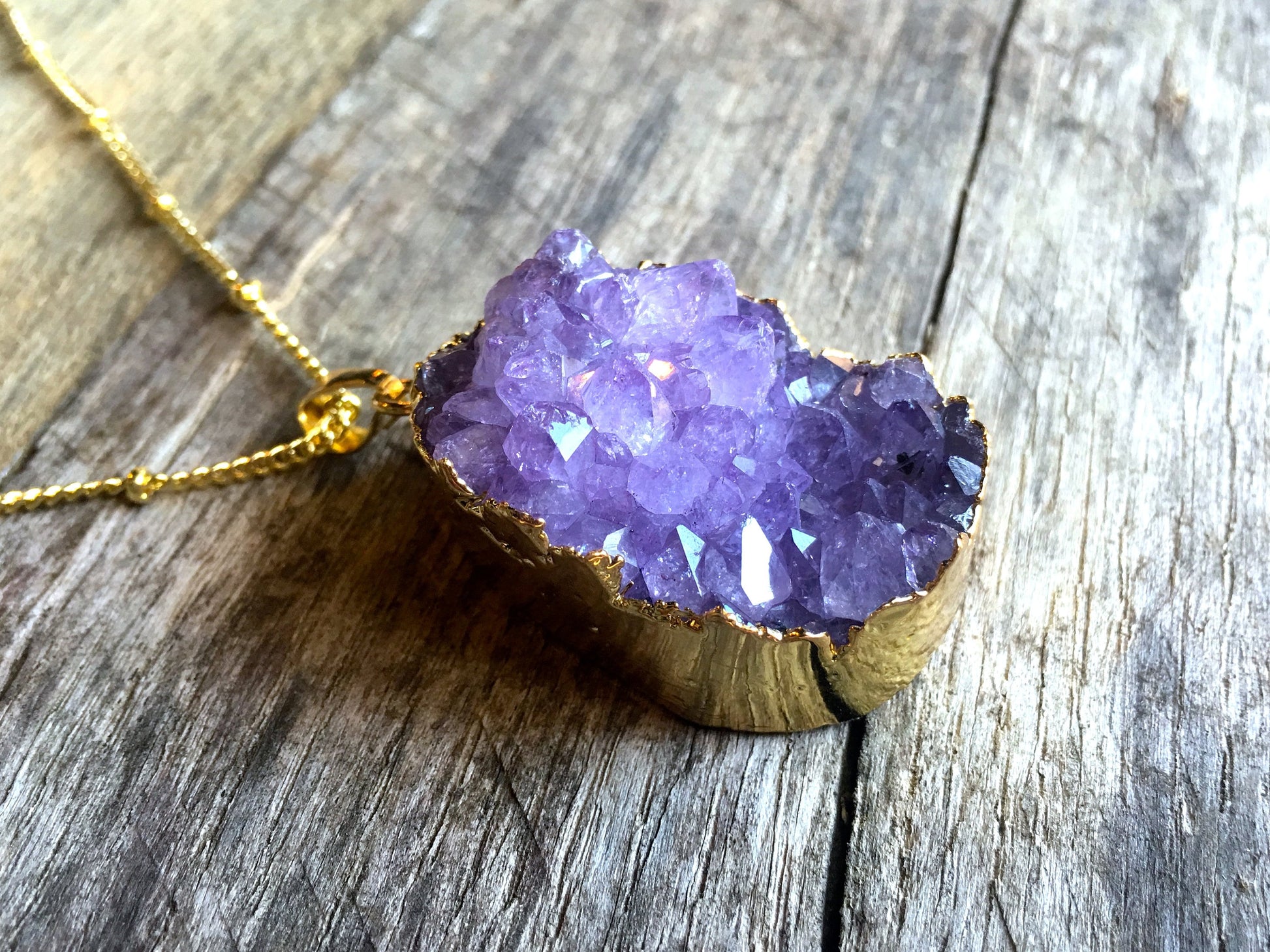 Large amethyst necklace Raw amethyst crystal necklace Amethyst geode necklace Rough amethyst pendant Purple druzy necklace silver gold