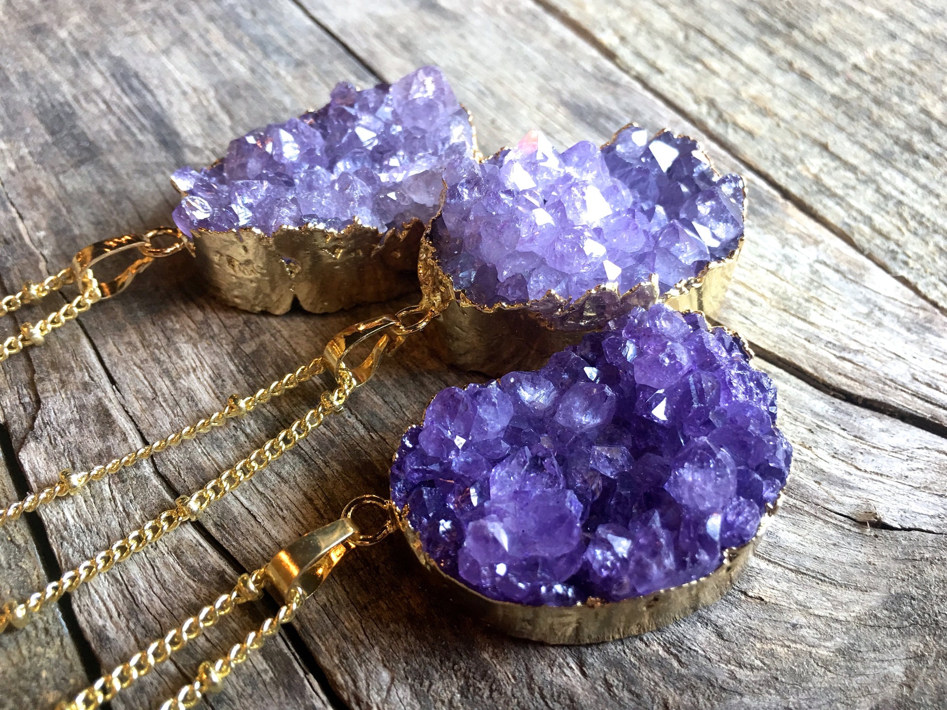Large amethyst necklace Raw amethyst crystal necklace Amethyst geode necklace Rough amethyst pendant Purple druzy necklace silver gold