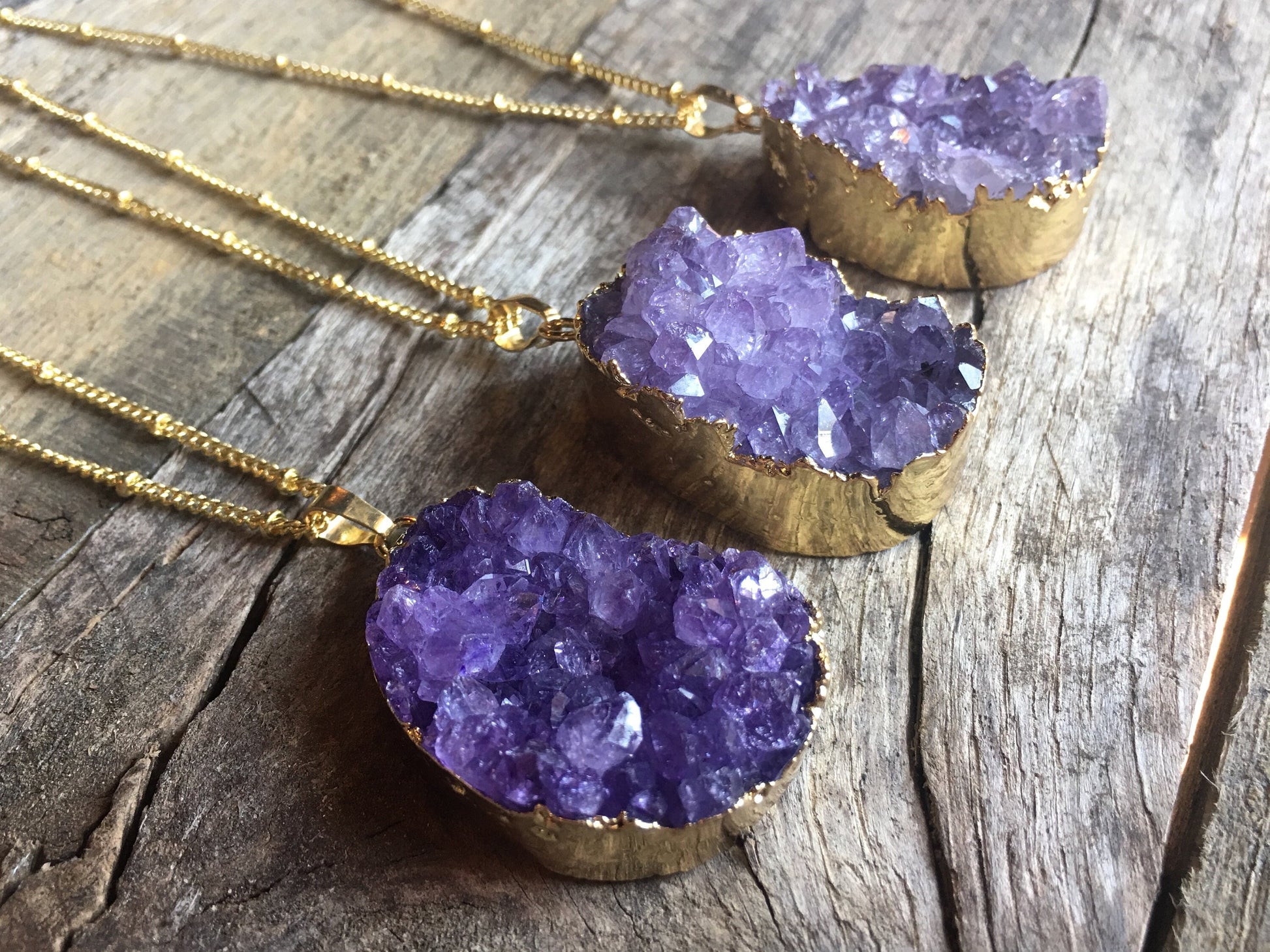 Large amethyst necklace Raw amethyst crystal necklace Amethyst geode necklace Rough amethyst pendant Purple druzy necklace silver gold