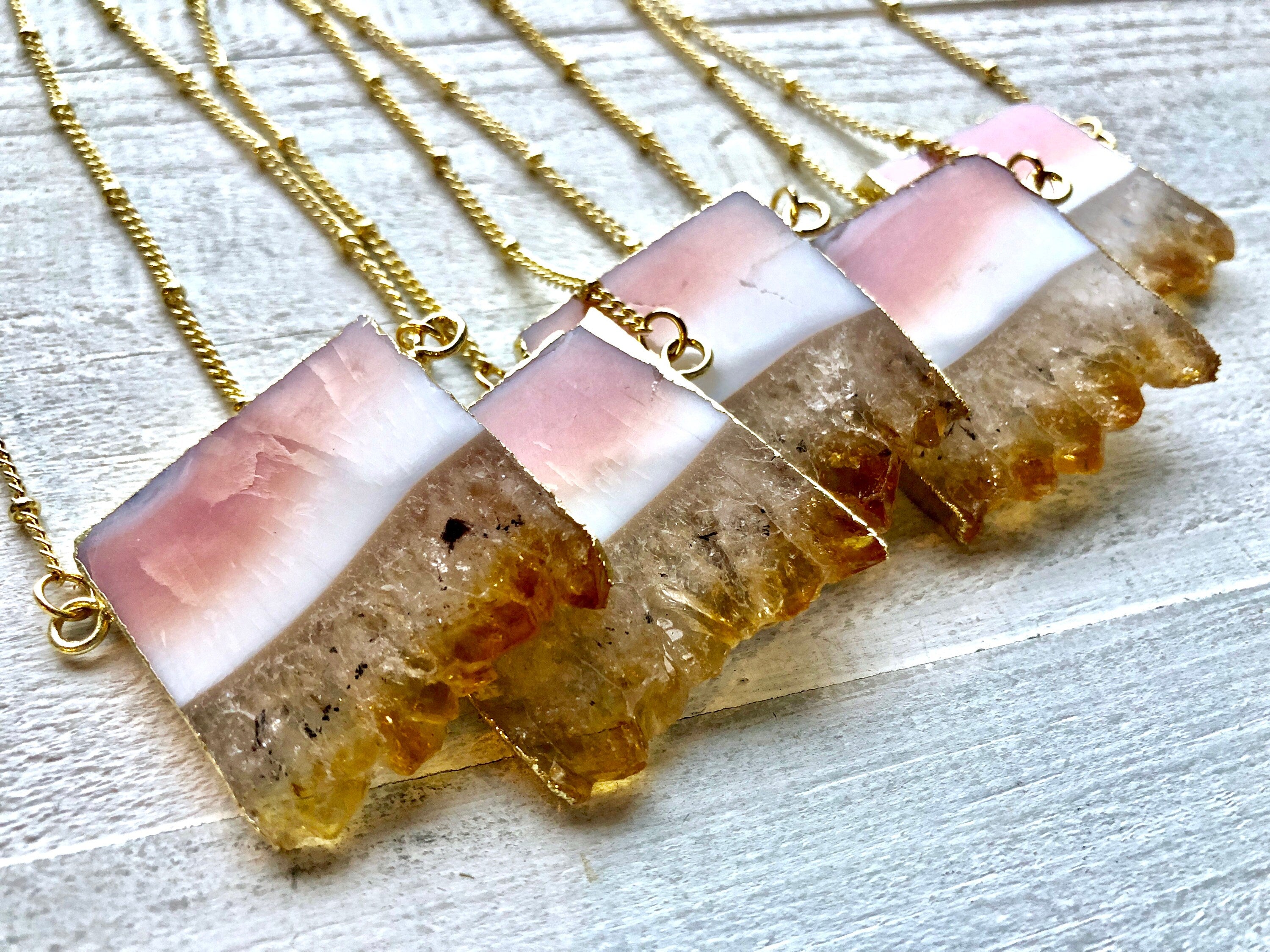 Raw Citrine necklace for women Large citrine pendant Citrine slice necklace Citrine birthstone necklace November Citrine geode necklace
