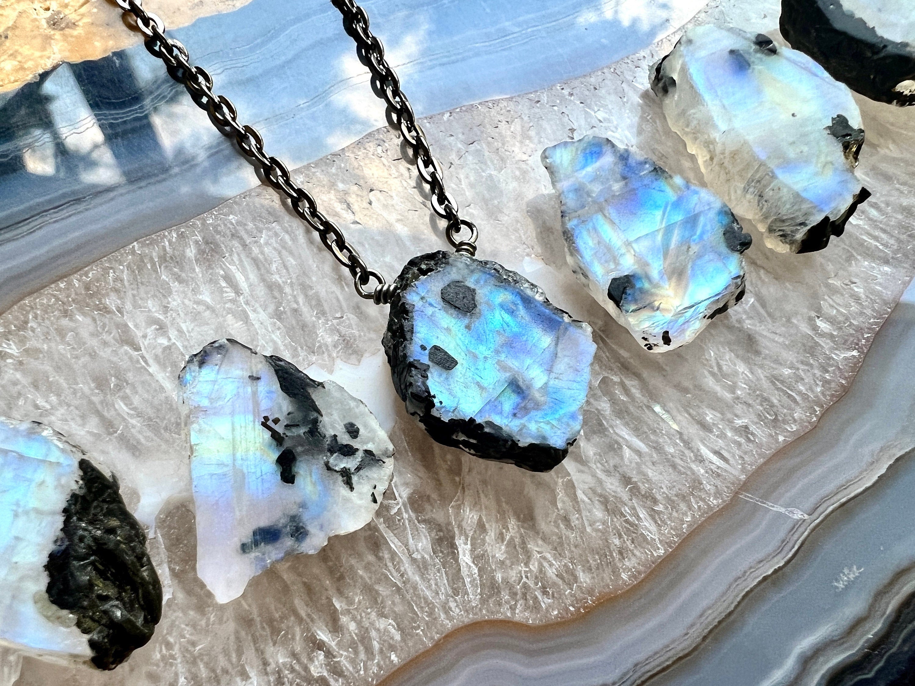 Raw moonstone necklace for men women Gemini necklace Black tourmaline necklace Raw moonstone jewelry Raw crystal necklace Gemini gifts