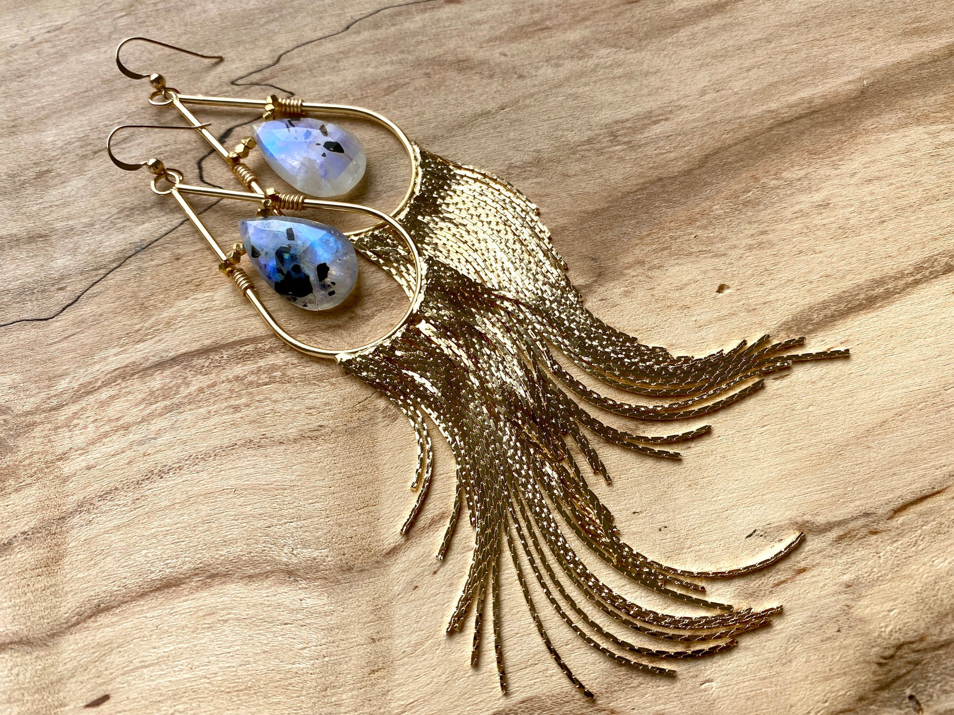 Black moonstone earrings Long gemstone earrings Long crystal earrings Moonstone hoop earrings Dalmatian moonstone jewelry Gemstone hoops