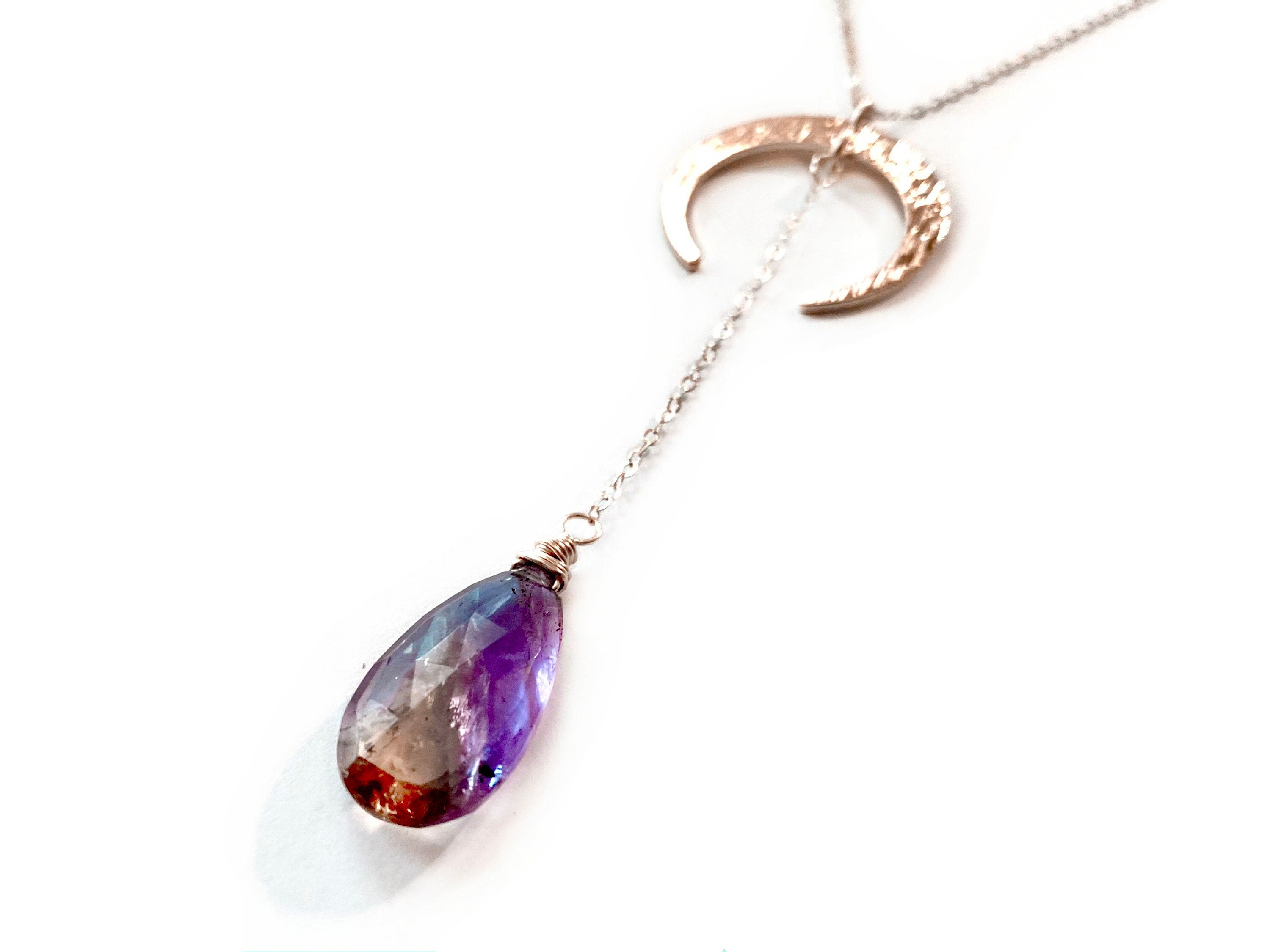 Real ametrine necklace Bolivianite necklace Moon lariat necklace Genuine ametrine pendant Amethyst lariat necklace Natural ametrine jewelry