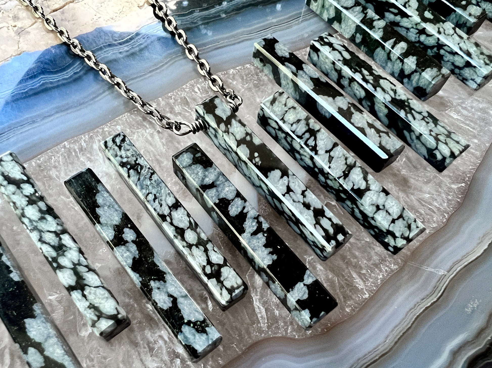 Snowflake Obsidian Necklace for men women Black stone necklace Black Obsidian necklace Volcanic crystal necklace Couples necklaces