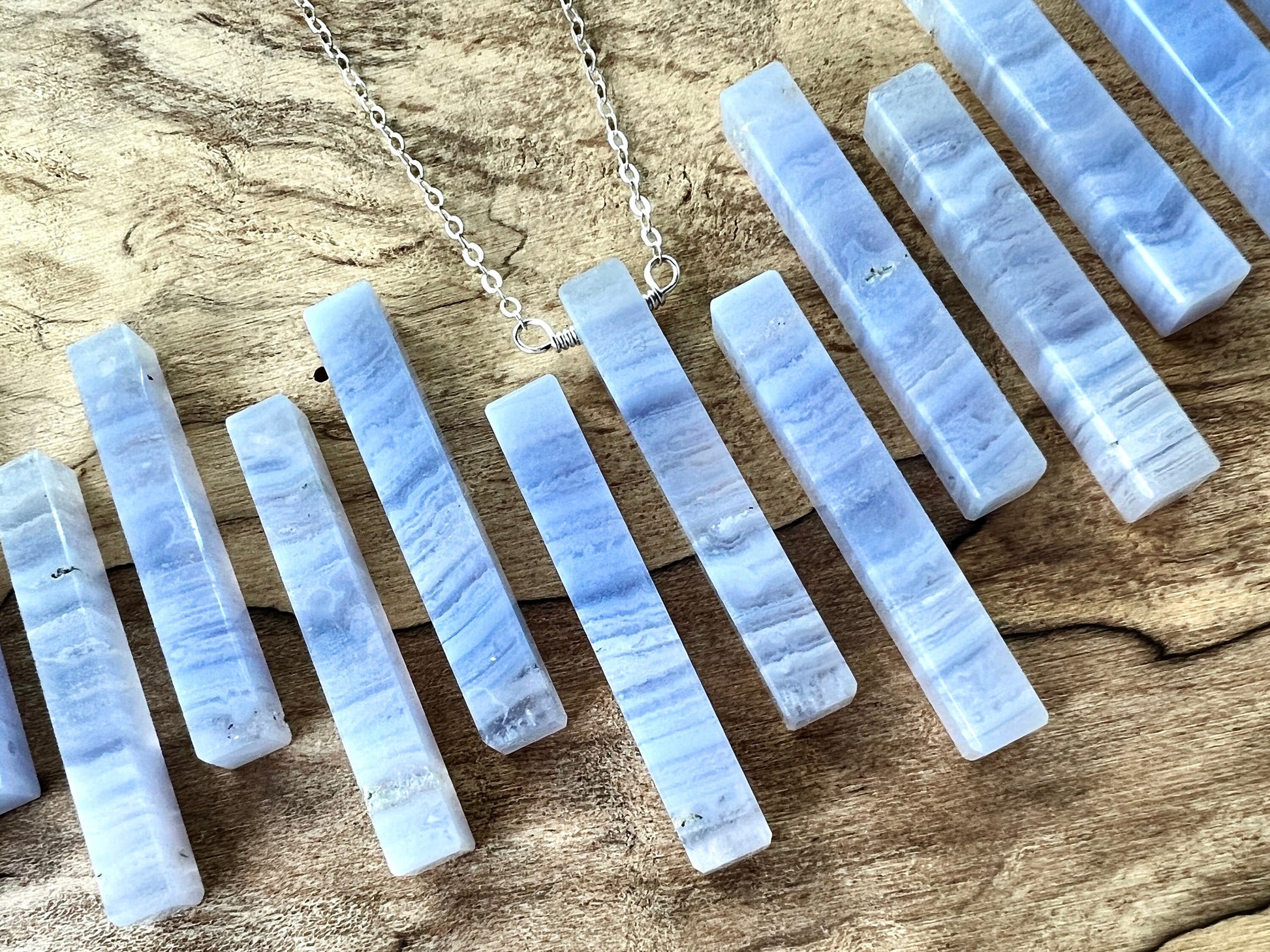 Blue lace agate necklace for men and women Blue agate necklace men Blue chalcedony necklace Healing crystal necklace men Couples necklaces
