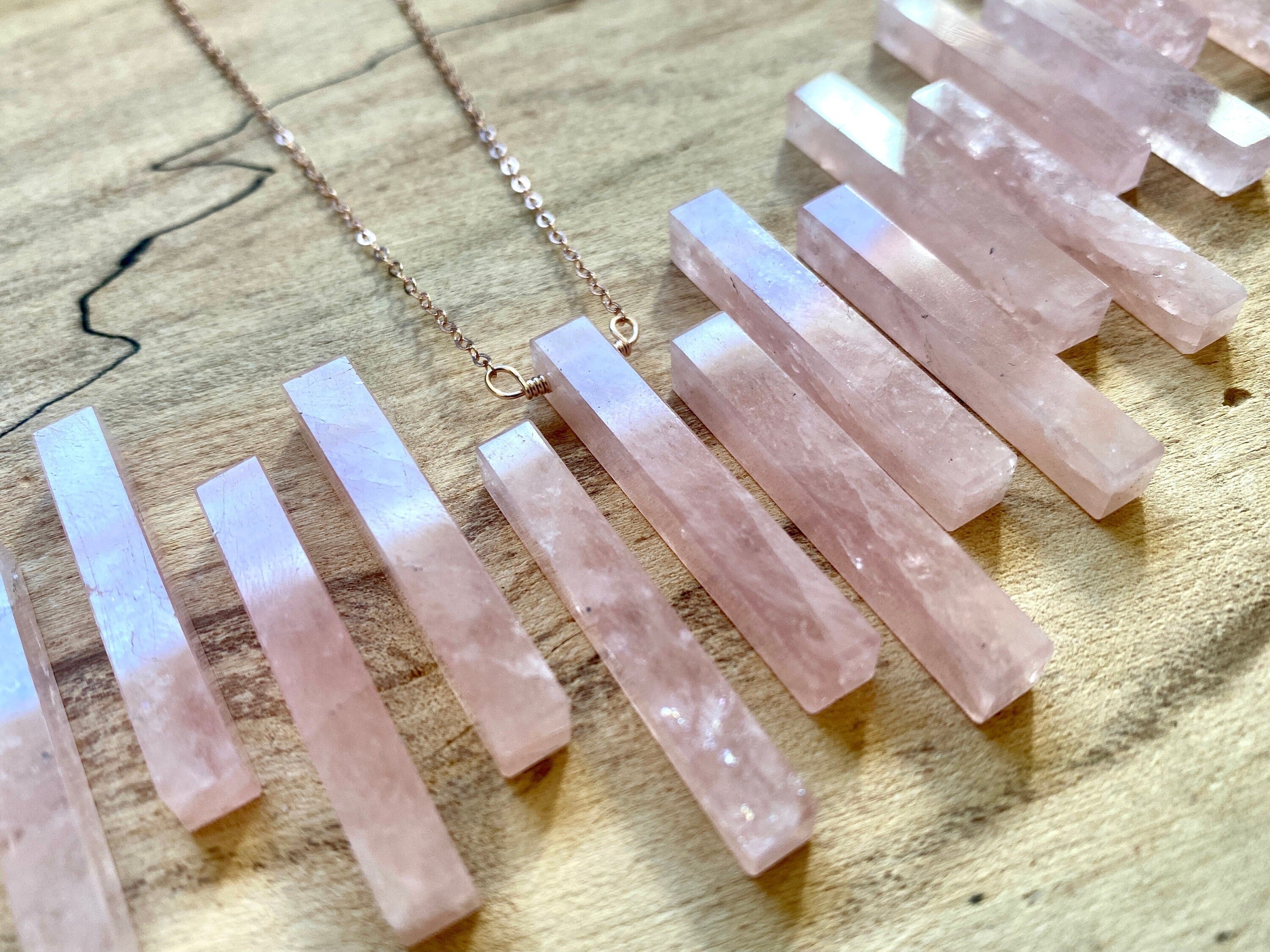 Raw rose quartz necklace Real rose quartz bar necklace Womens mens rose quartz necklace Pink stone pendant Rose stone necklace Pink quartz