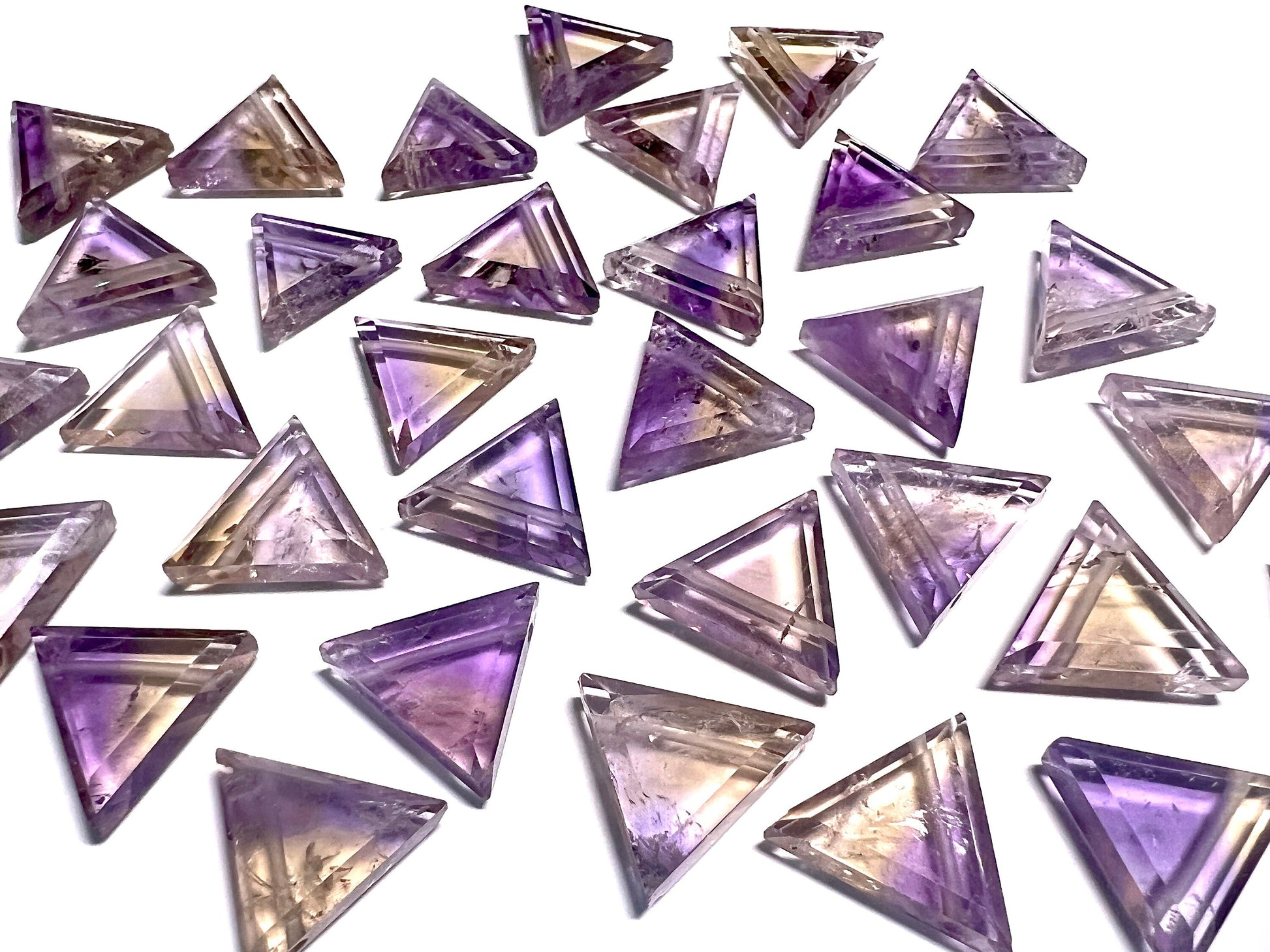 Raw ametrine earrings Lightweight statement earrings Triangle hoop earrings Gemstone hoop earrings Ametrine crystal earrings Ametrine point