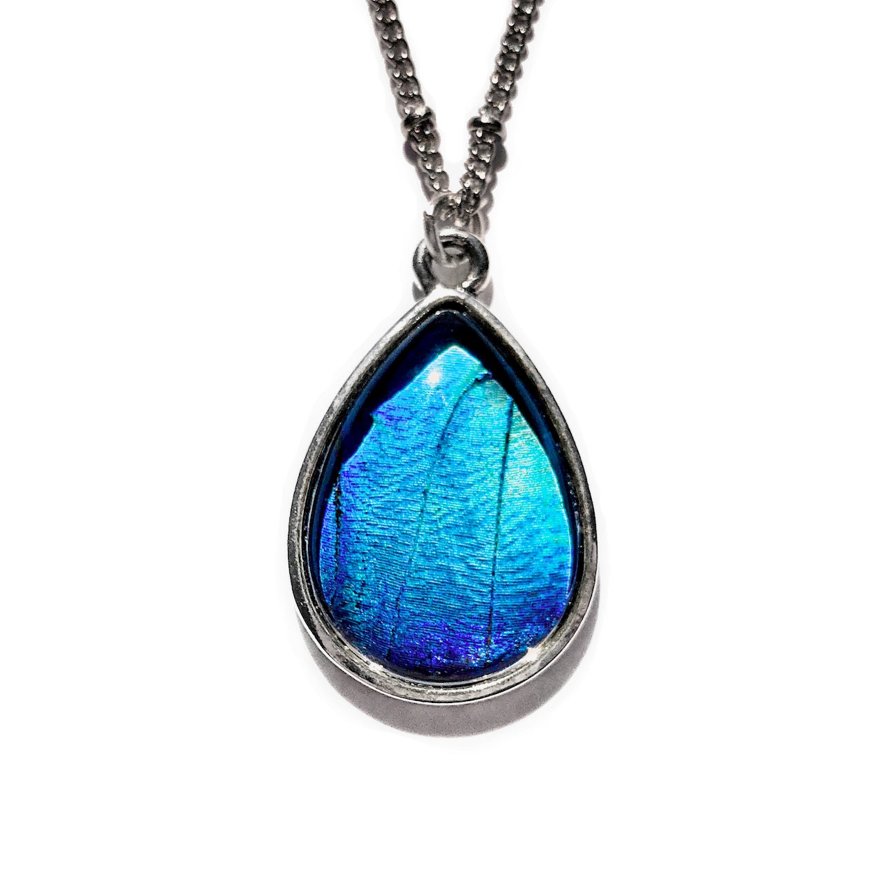 Real Blue Morpho Butterfly necklace silver Handmade christmas gifts for mom Something blue for bride from mom Pressed butterfly wing jewelry