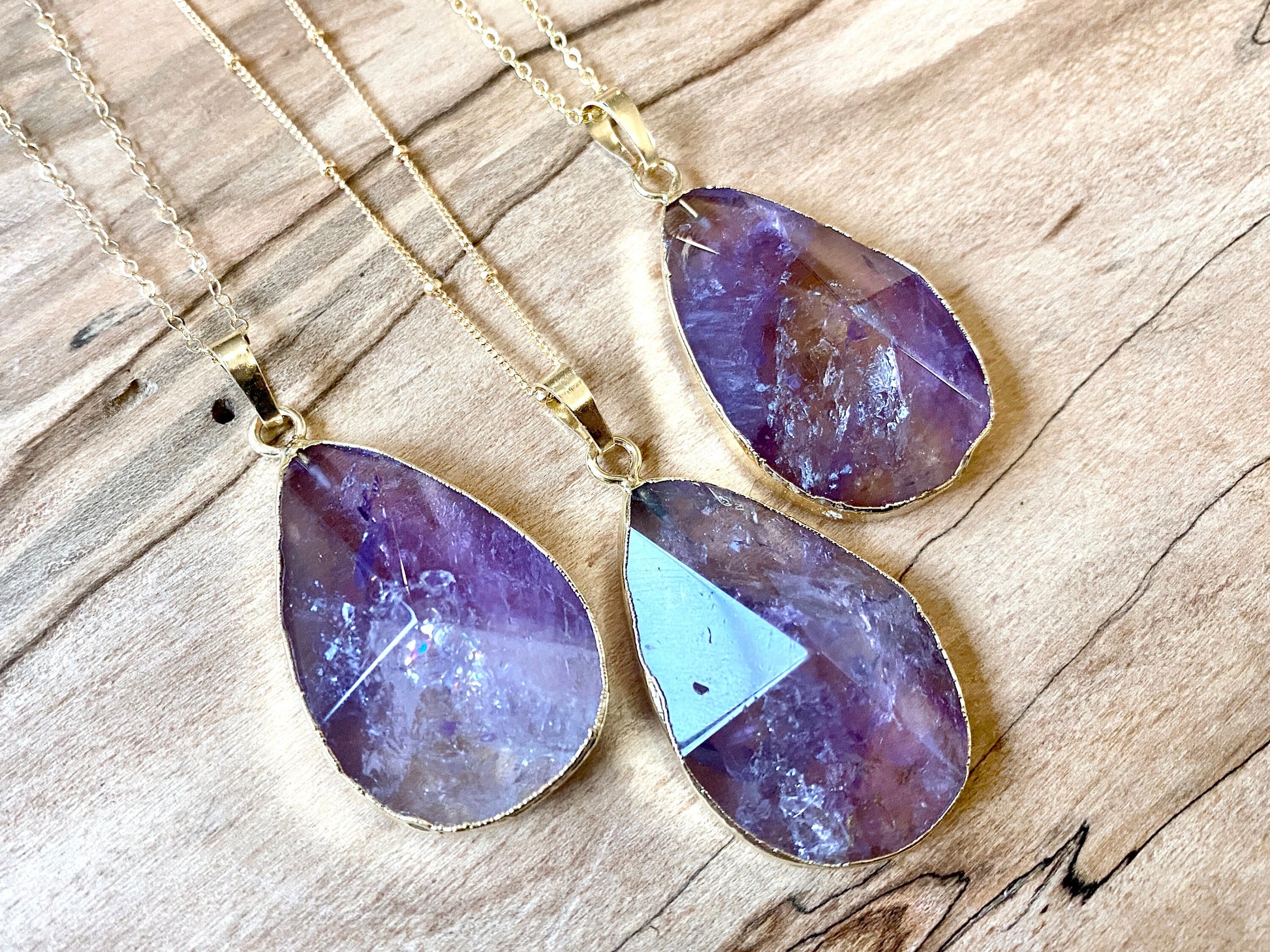 Raw amethyst necklace for women Large amethyst pendant necklace Rose gold amethyst jewelry Real amethyst pendulum Purple crystal necklace