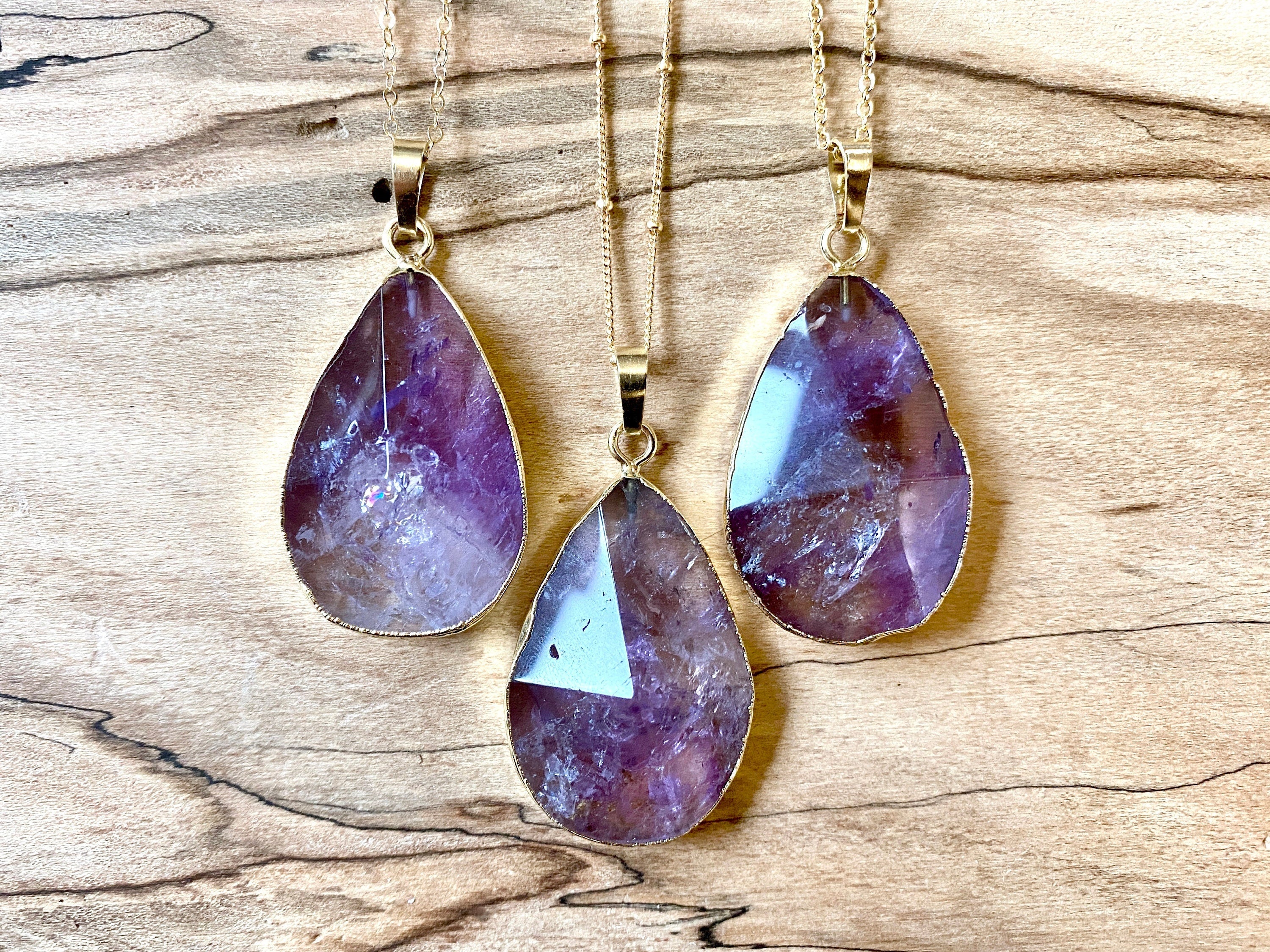 Raw amethyst necklace for women Large amethyst pendant necklace Rose gold amethyst jewelry Real amethyst pendulum Purple crystal necklace