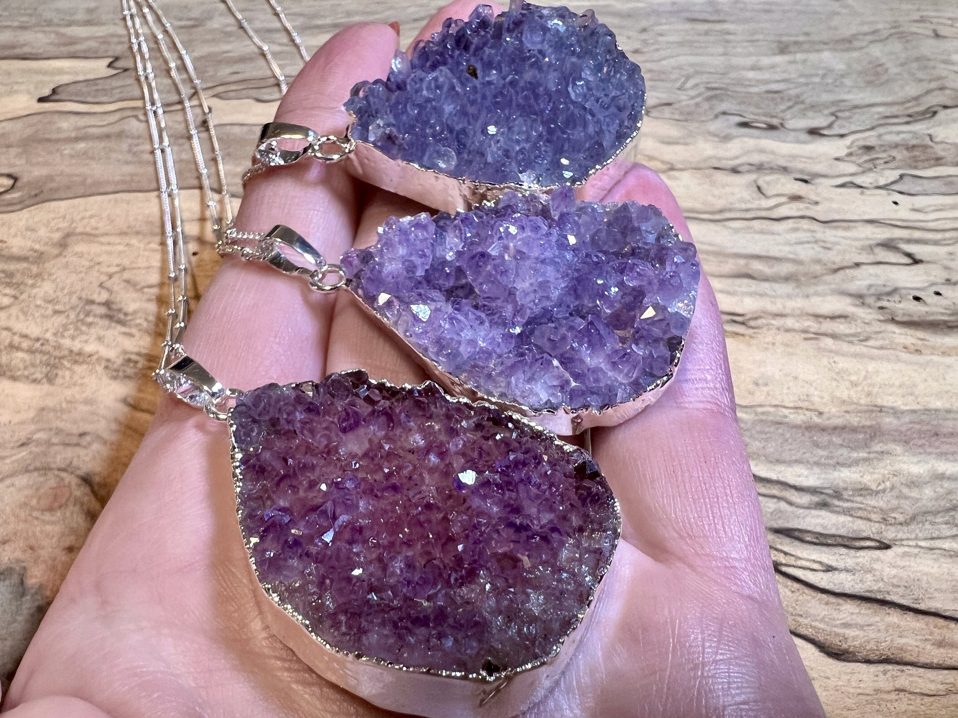Large amethyst necklace Raw amethyst crystal necklace Amethyst geode necklace Rough amethyst pendant Purple druzy necklace silver gold