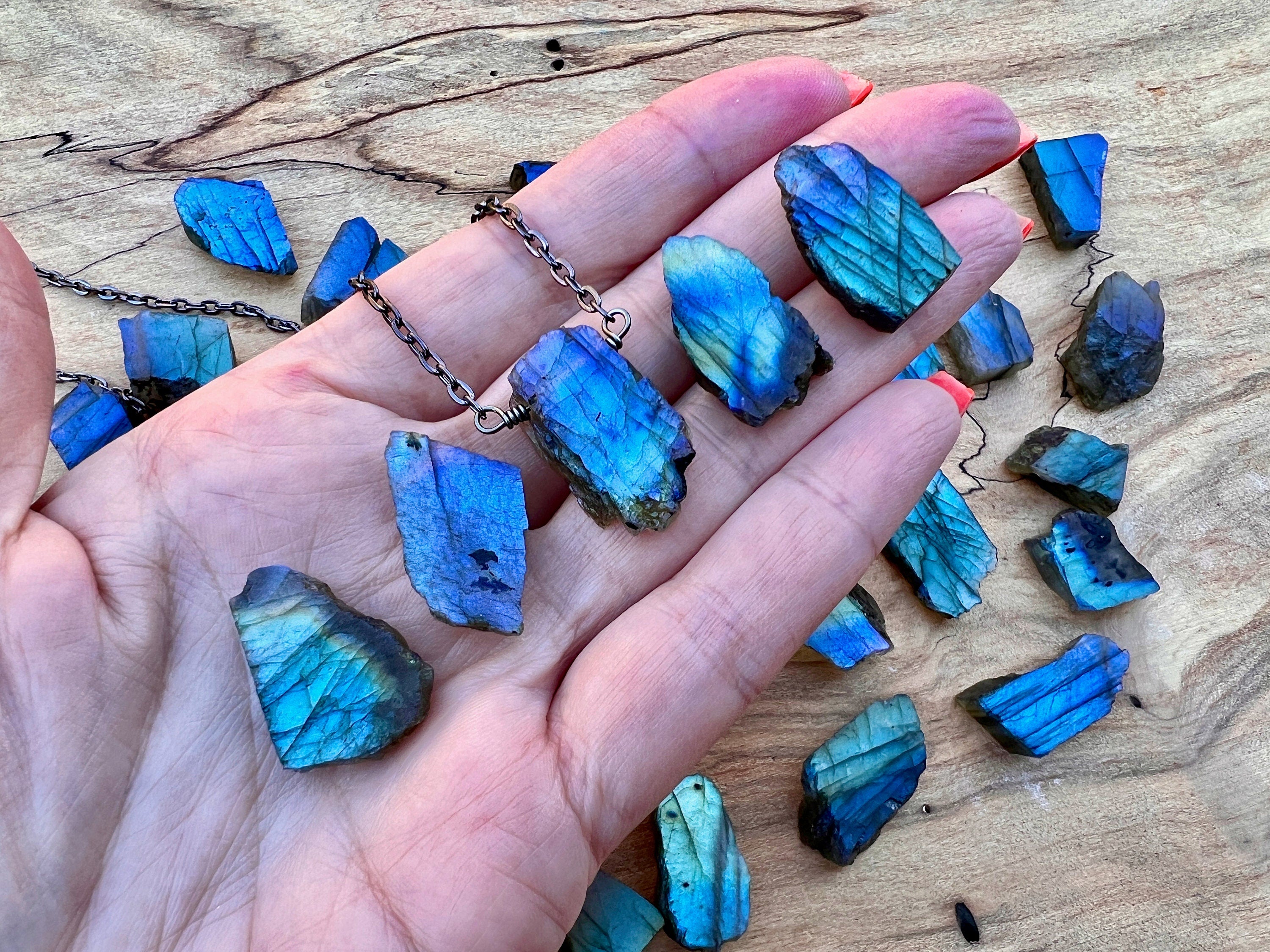 Raw labradorite necklace for men women Raw crystal chunk necklace Rough labradorite necklace Rough crystal necklace Blue labradorite slice