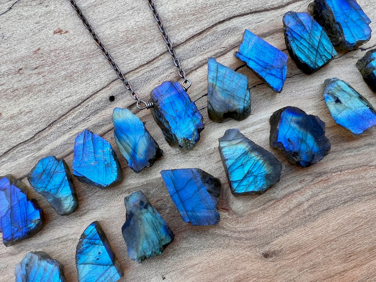 Natural labradorite necklace for men women Raw crystal slice necklace Blue moonstone necklace rough unpolished gemstone jewelry