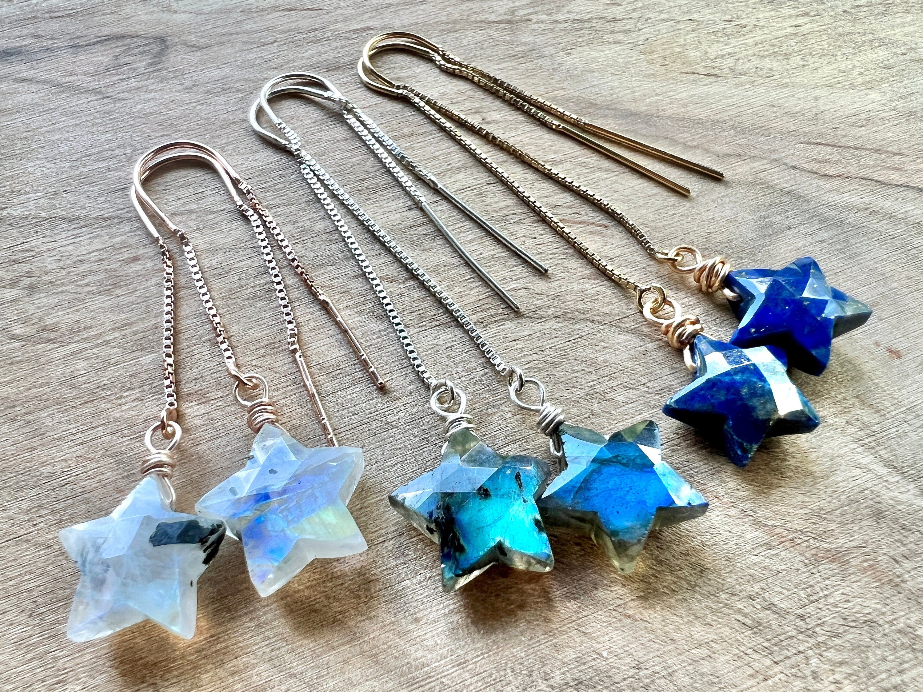 Lapis lazuli earrings dangle Little crystal star earrings Lapis lazuli star earrings Gemstone star earrings Lapis earrings sterling silver