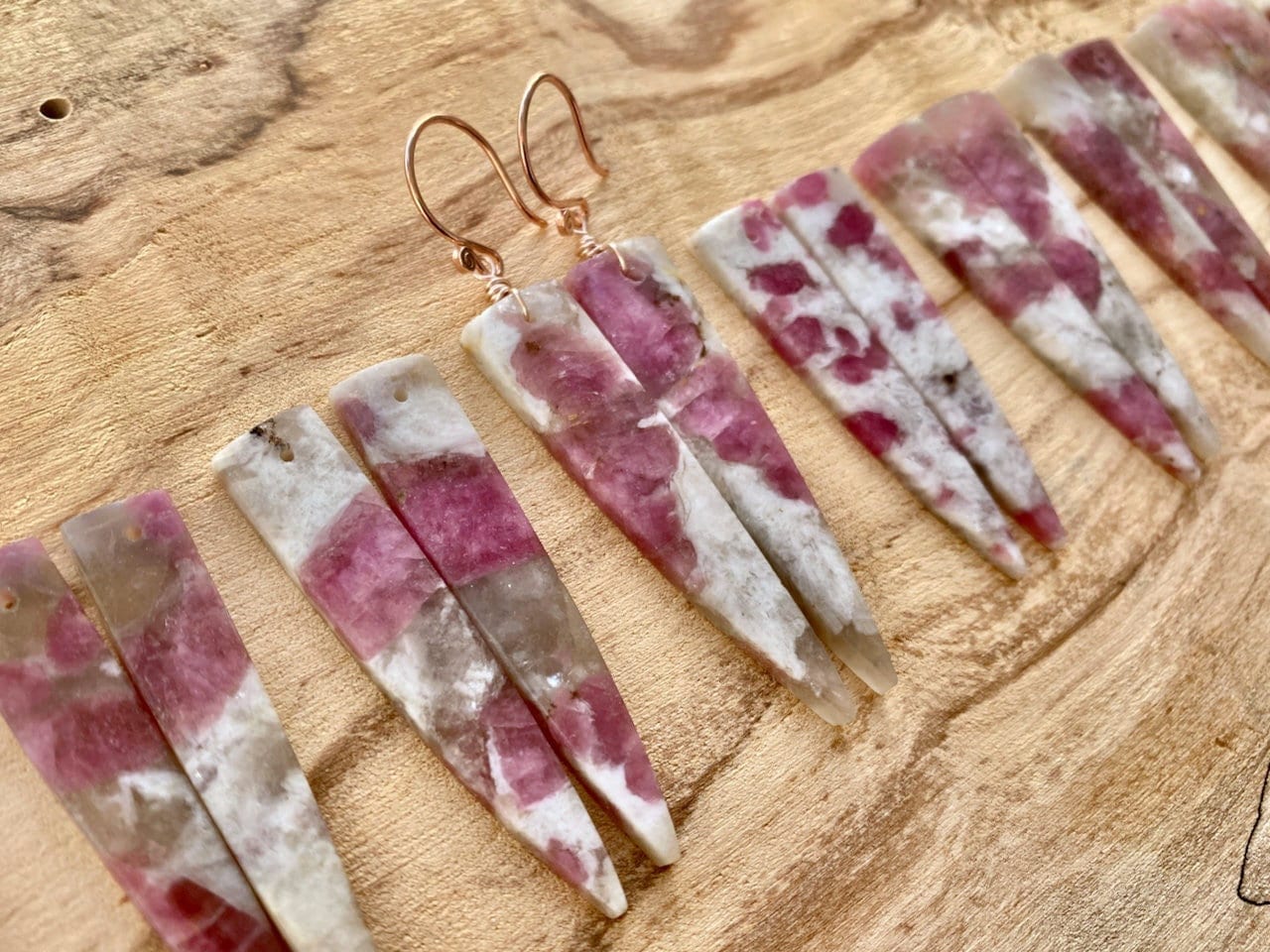 Pink Tourmaline earrings dangle Long gemstone earrings Natural pink tourmaline jewelry Raw tourmaline earrings gold Crystal spike earrings