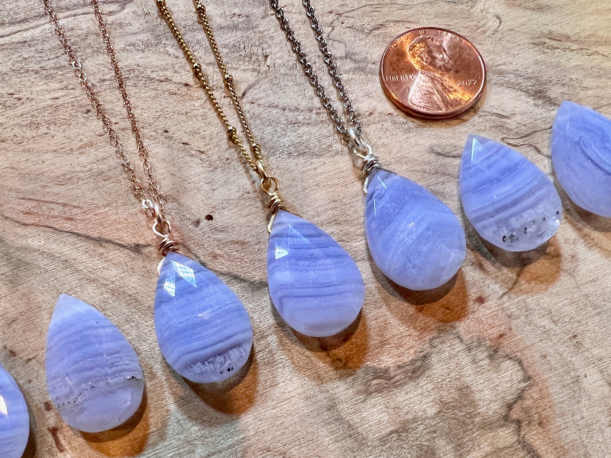 Natural Blue Lace Agate necklace gold Raw Blue lace agate pendant necklace Blue Lace Agate jewelry for women Blue Chalcedony necklace