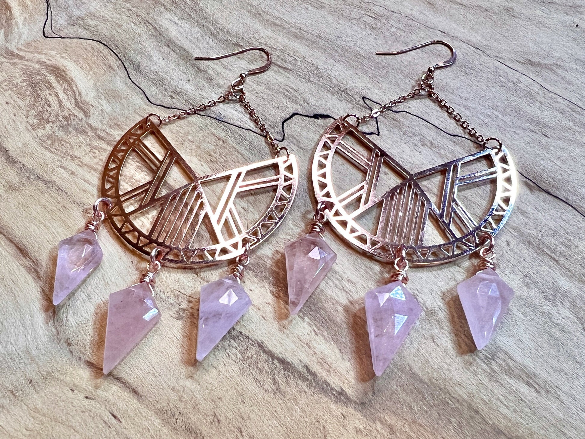 Large rose quartz earrings dangle Raw rose quartz jewelry for women Rose quartz hoop earrings Pink Quartz earrings Real rose quartz hoops