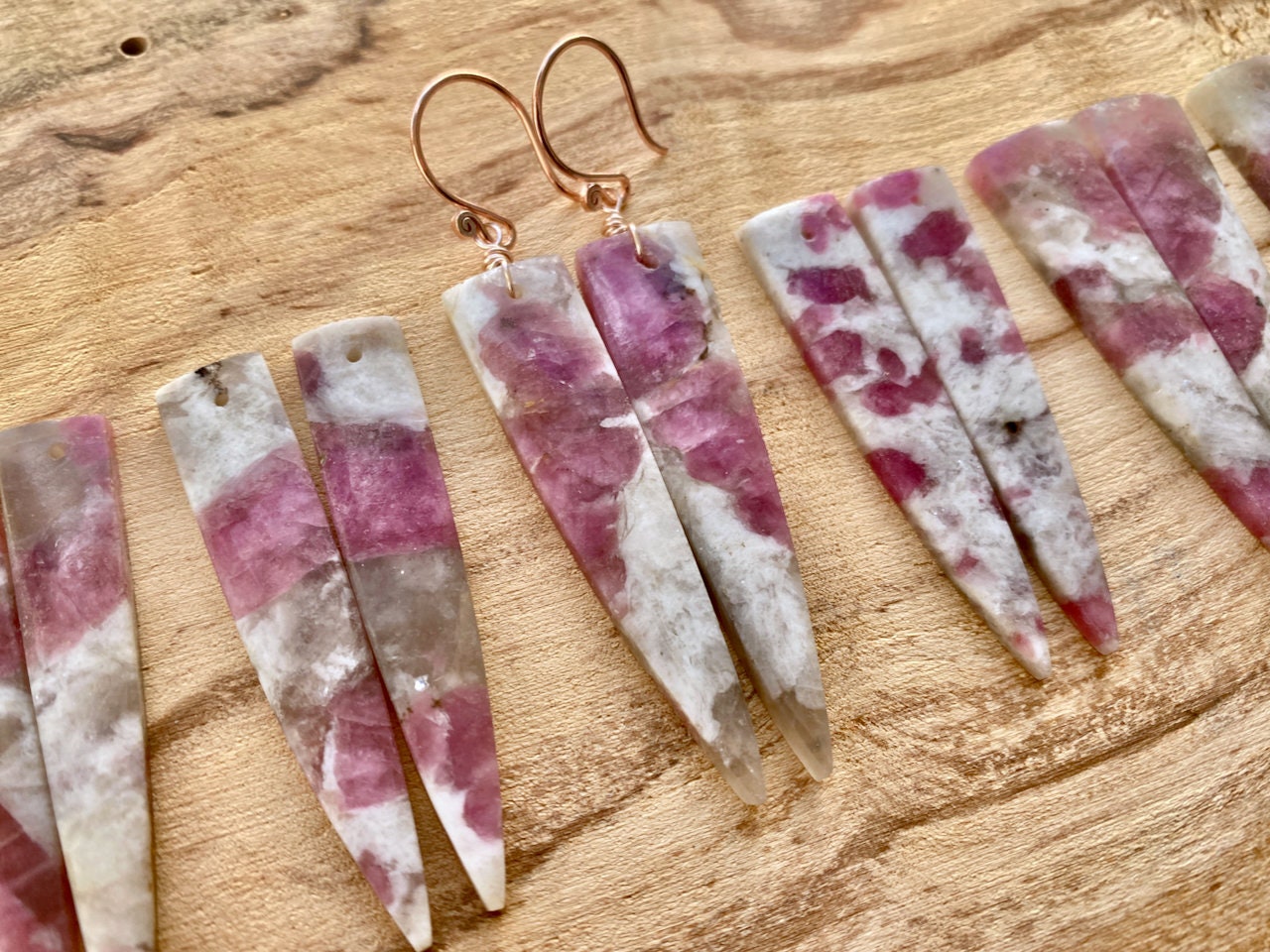 Picasso Jasper earrings dangle Long crystal earrings Red jasper earrings Crystal spike earrings Cherry creek jasper earrings Crystal point
