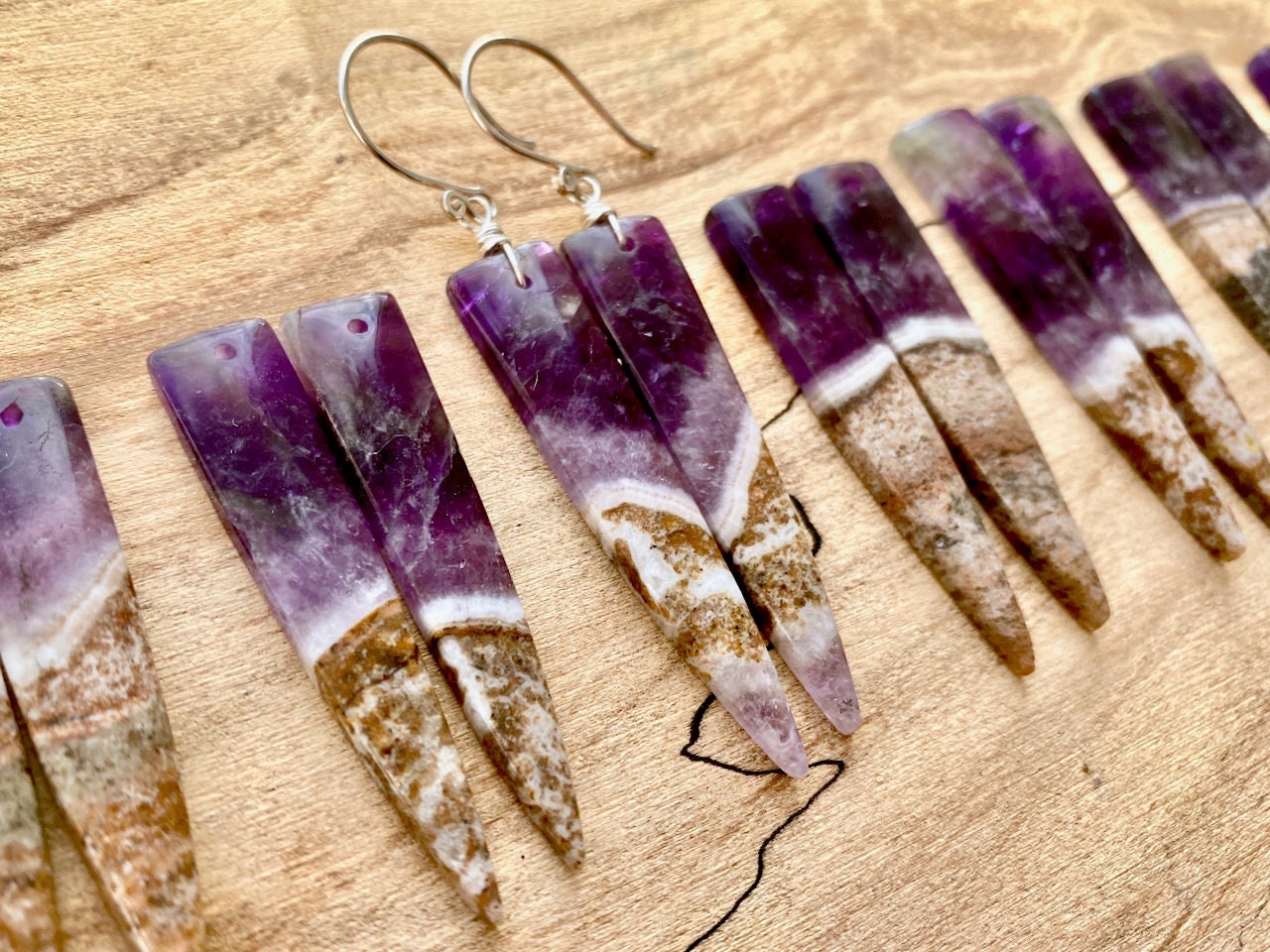 Dream amethyst earrings gift for her Chevron amethyst point earrings Banded amethyst crystal earrings Dogtooth amethyst jewelry February