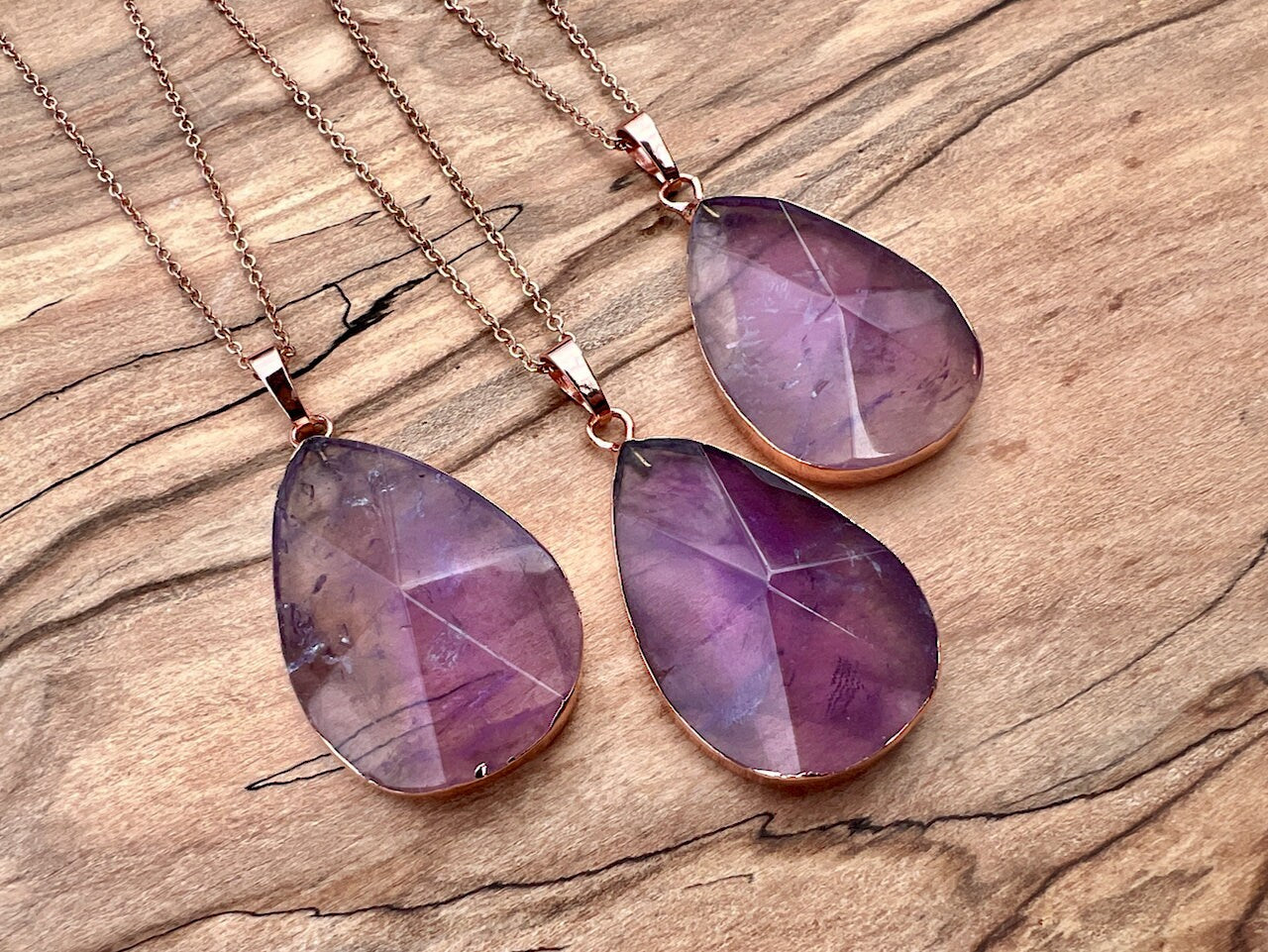 Raw amethyst necklace for women Large amethyst pendant necklace Rose gold amethyst jewelry Real amethyst pendulum Purple crystal necklace