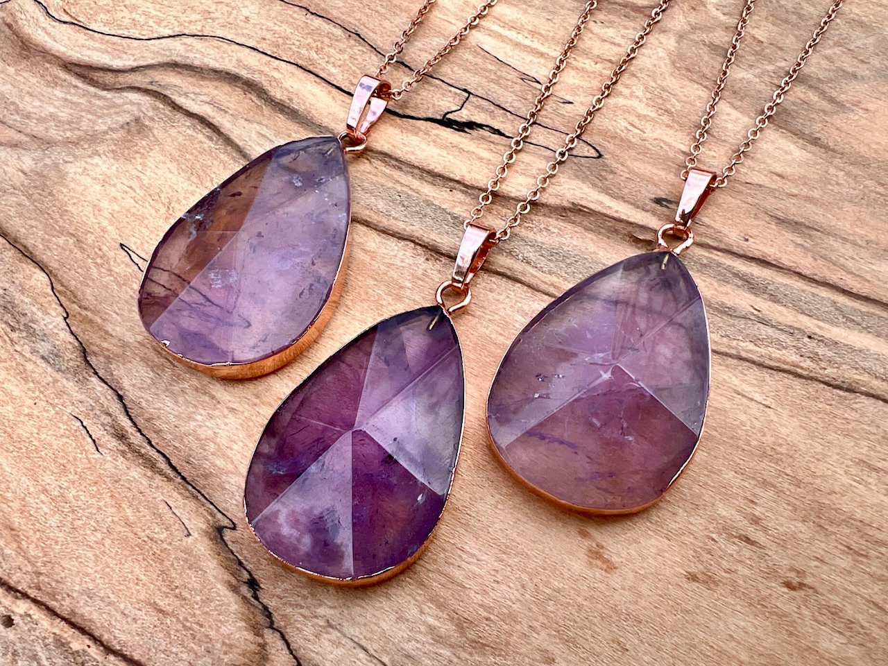 Raw amethyst necklace for women Large amethyst pendant necklace Rose gold amethyst jewelry Real amethyst pendulum Purple crystal necklace