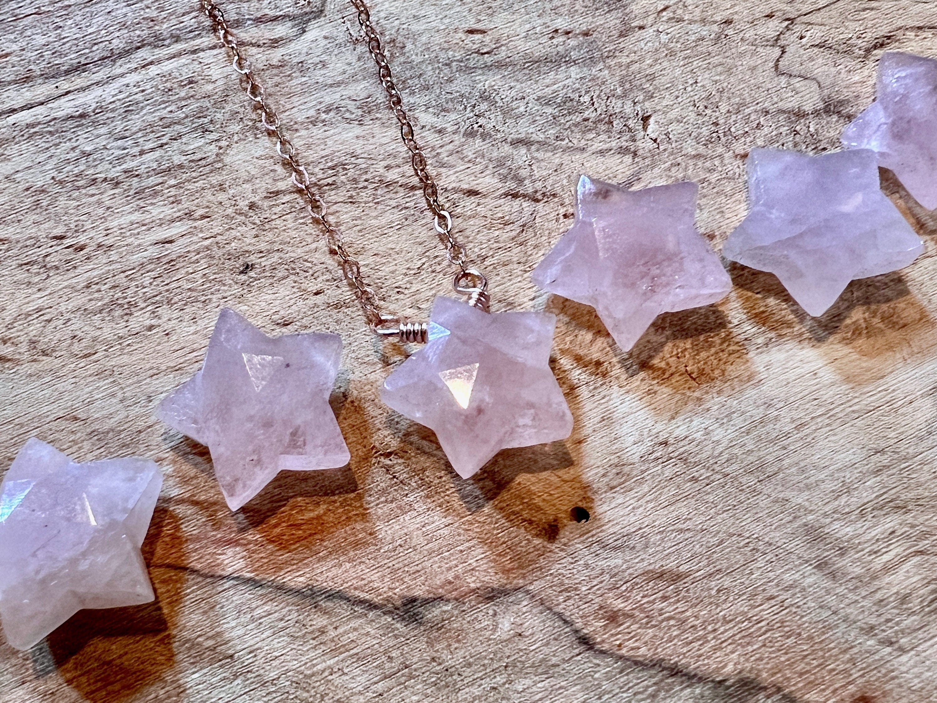 Small rose quartz star necklace gold Tiny rose quartz necklace Crystal star necklace for women Dainty rose quartz necklace Tiny star pendant