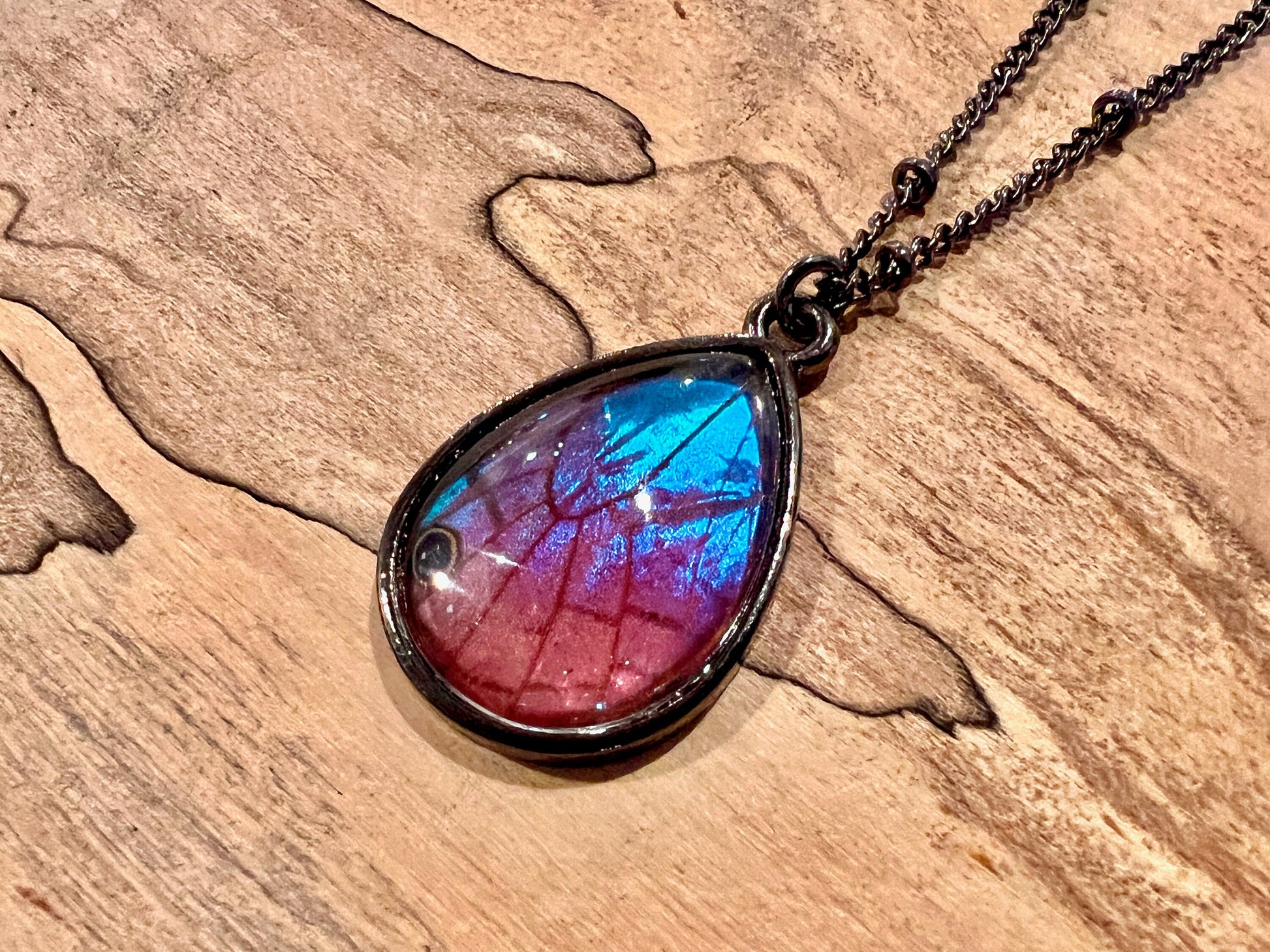 Real butterfly wing necklace Thinking of you gift for women Pink butterfly necklace Cheer up gift for her Pressed flowers Insect Terrarium