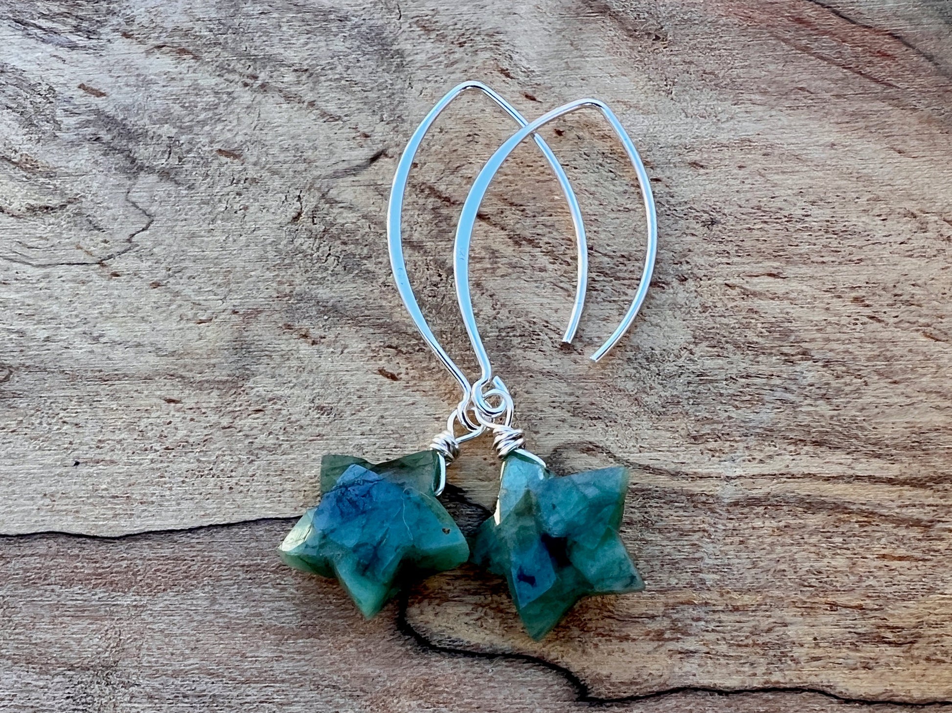 Raw emerald earrings Crystal star earrings Real emerald earrings dangle Emerald birthstone earrings Tiny emerald earrings sterling silver