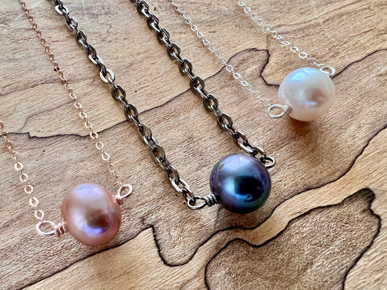 Single pearl necklace Freshwater pearl necklace Black pearl necklace Gemini gifts Womens mens pearl necklace Real pearl necklace