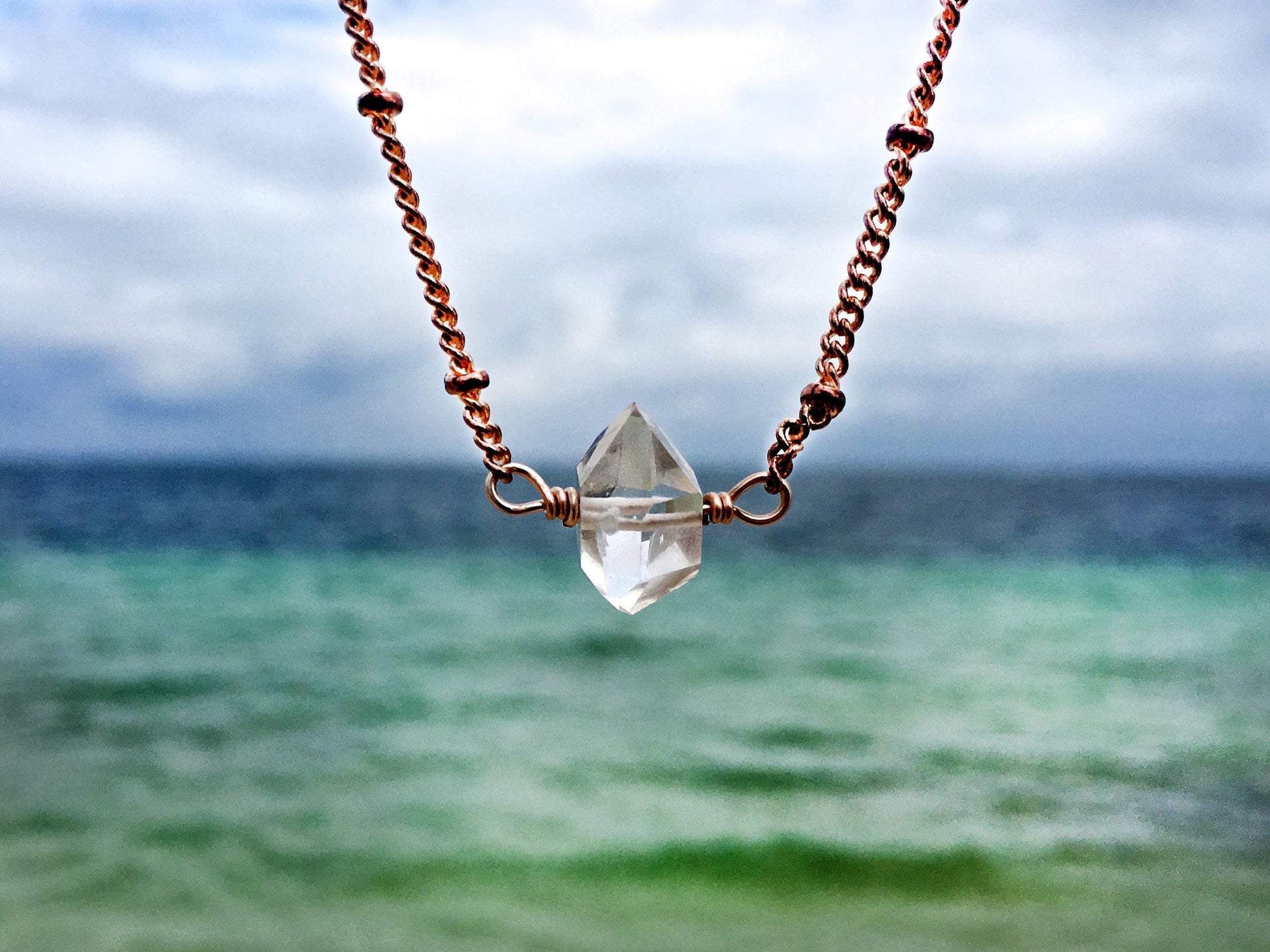 Herkimer diamond necklace Handcrafted crystal necklaces Dainty birthstone necklace Aries necklace Quartz point necklace April birthstone