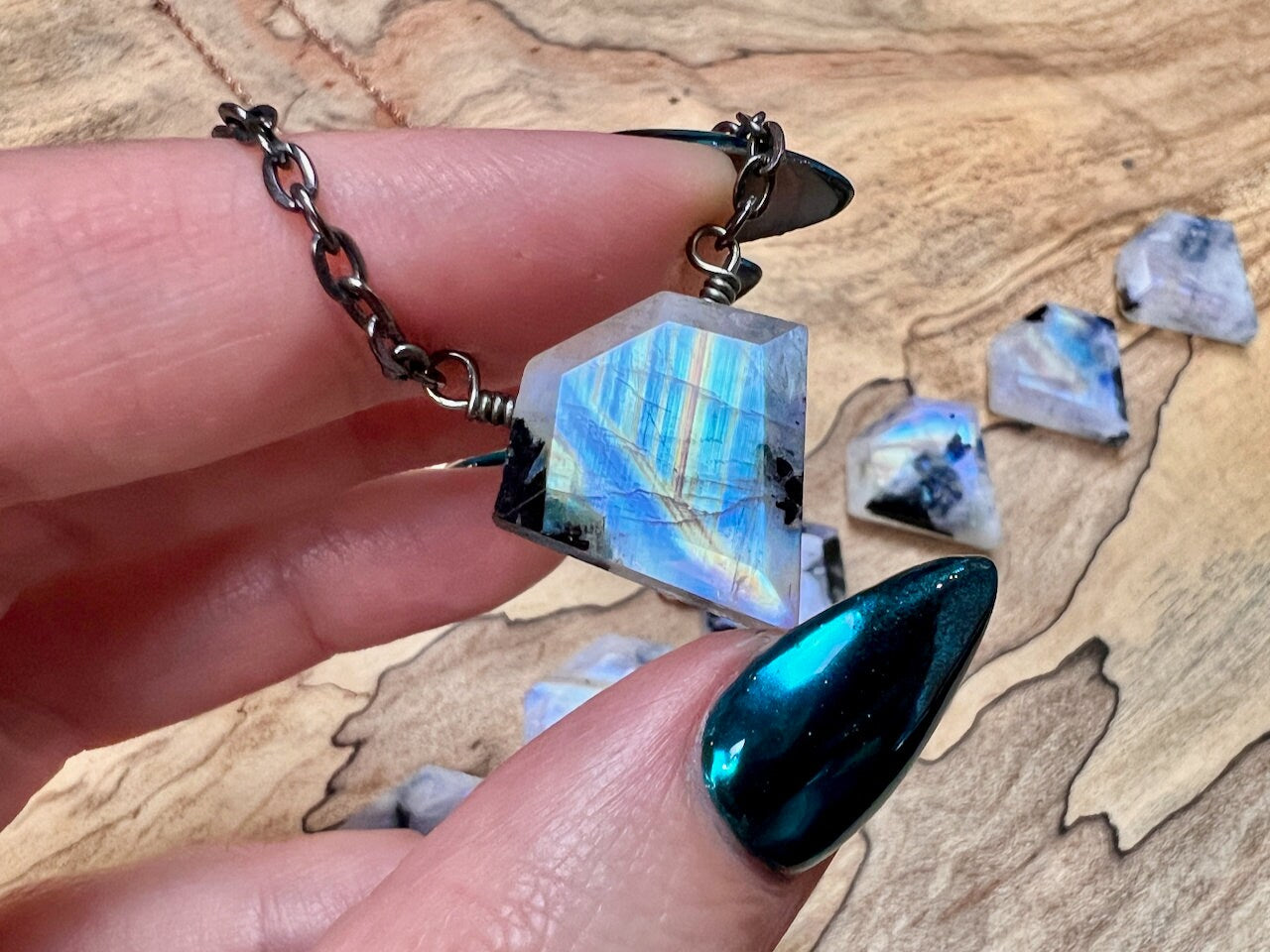 Raw moonstone necklace Black tourmaline necklace Gemini gifts Gemini necklace Blue moonstone pendant for men women Black tourmaline pendant