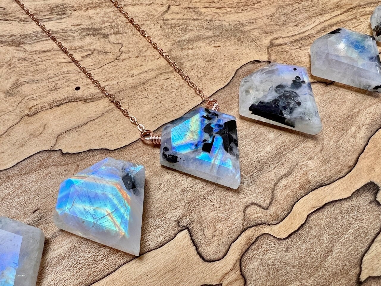 Raw moonstone jewelry Handcrafted crystal necklaces for women Moonstone gifts for friends Raw gemstone jewelry Black moonstone necklace