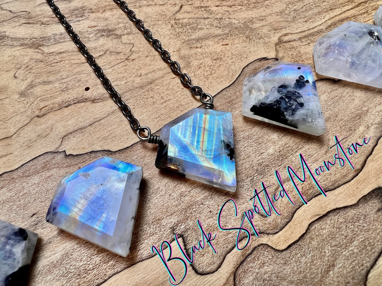 Raw moonstone jewelry Handcrafted crystal necklaces for women Moonstone gifts for friends Raw gemstone jewelry Black moonstone necklace