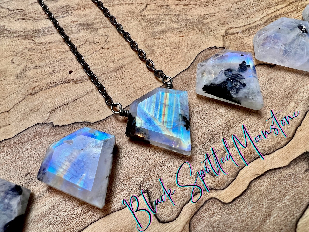 Raw moonstone necklace Black tourmaline necklace Gemini gifts Gemini necklace Blue moonstone pendant for men women Black tourmaline pendant