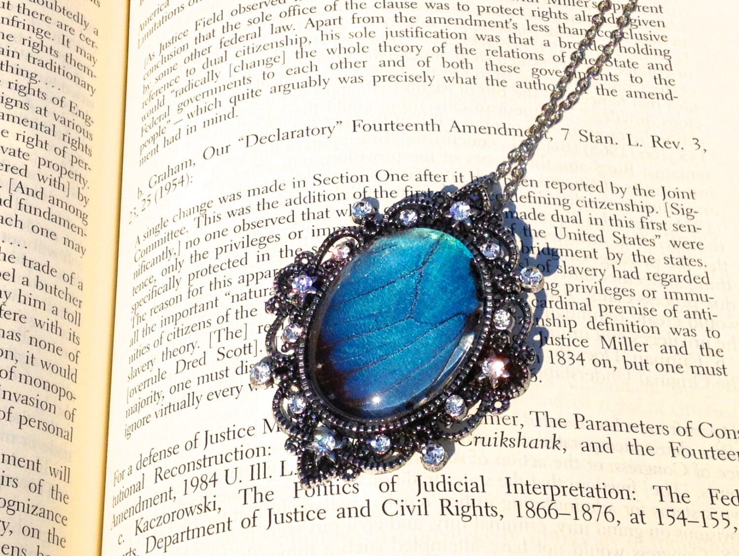 Real butterfly wing necklace Victorian jewelry Large turquoise amulet Blue morpho butterfly taxidermy jewelry Victorian necklace