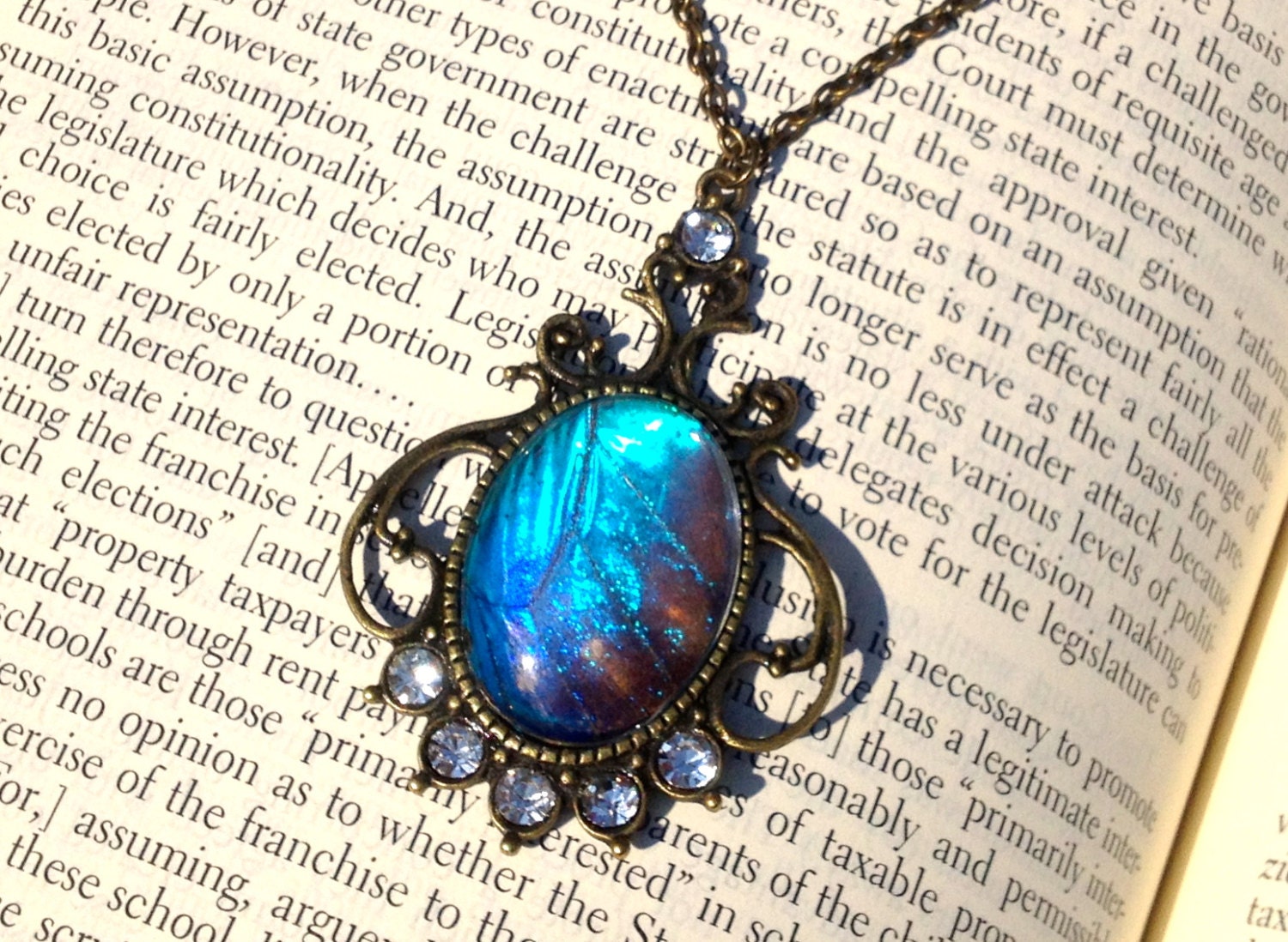 Real blue morpho butterfly wing necklace Vintage jewelry for women butterfly necklace Vintage necklaces for women Handmade jewelry