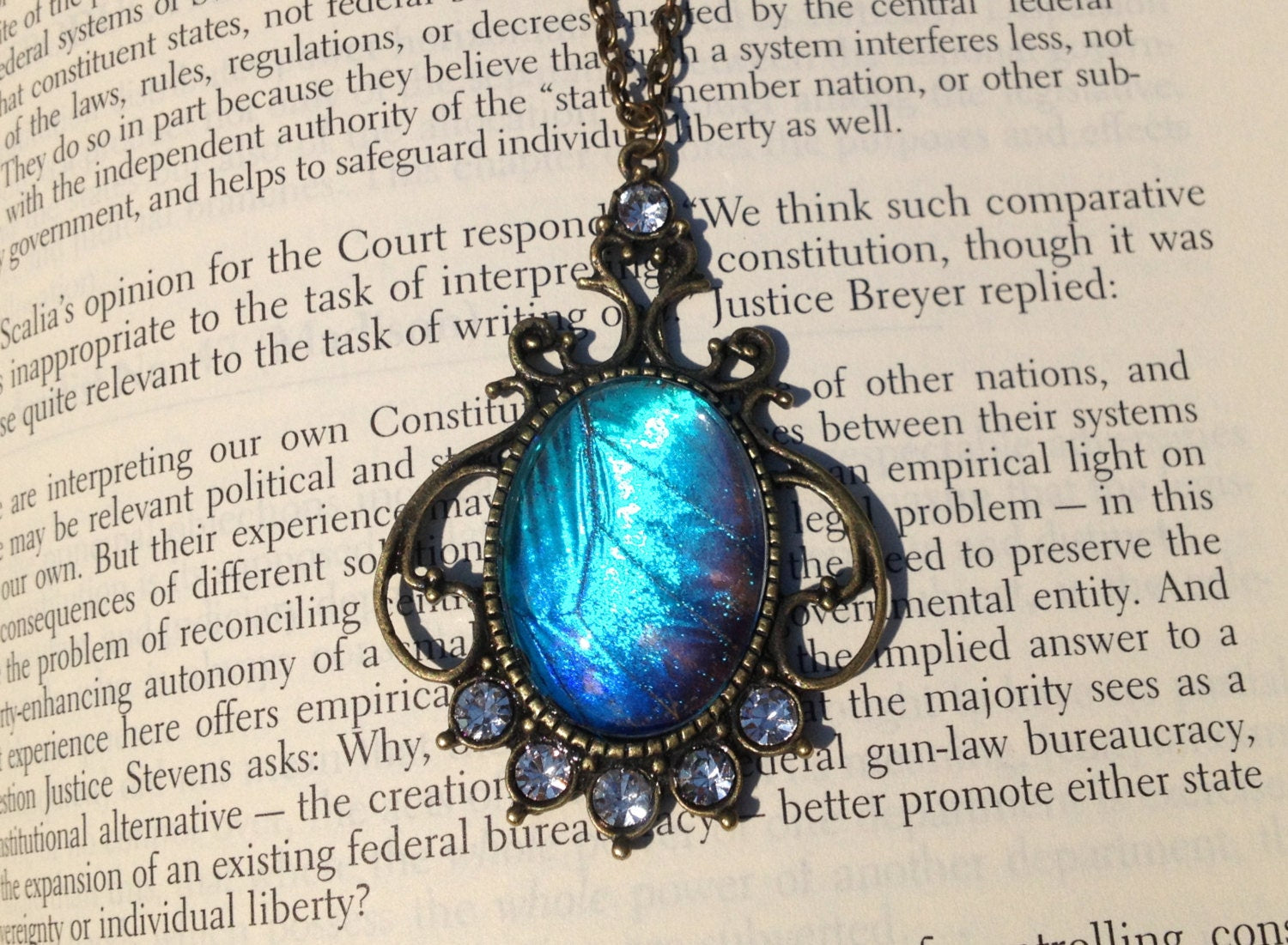 Real blue morpho butterfly wing necklace Vintage jewelry for women Pressed butterfly necklace Vintage necklaces for women Handmade jewelry