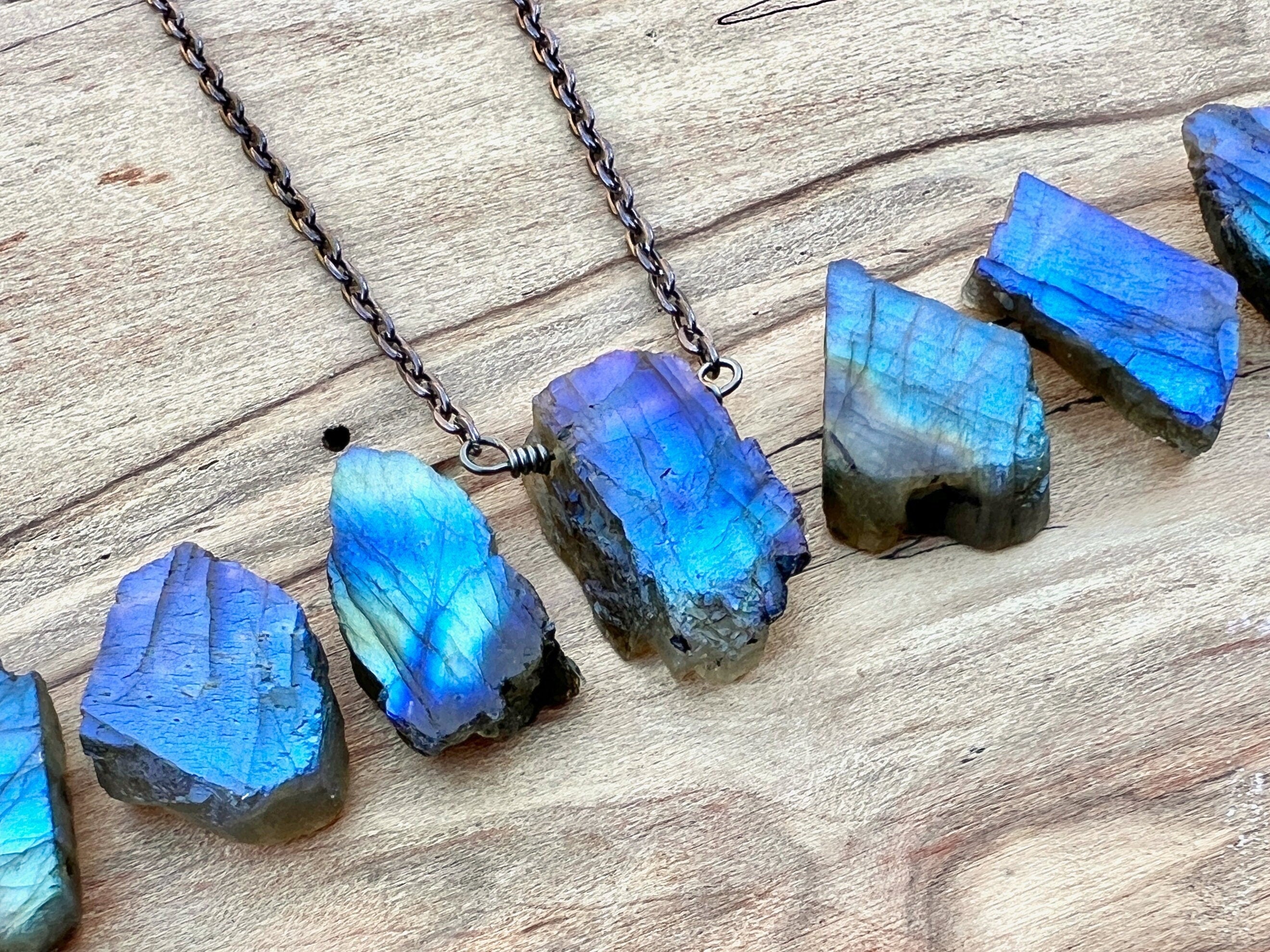 Raw labradorite necklace for men women Raw crystal chunk necklace Rough labradorite necklace Rough crystal necklace Blue labradorite slice