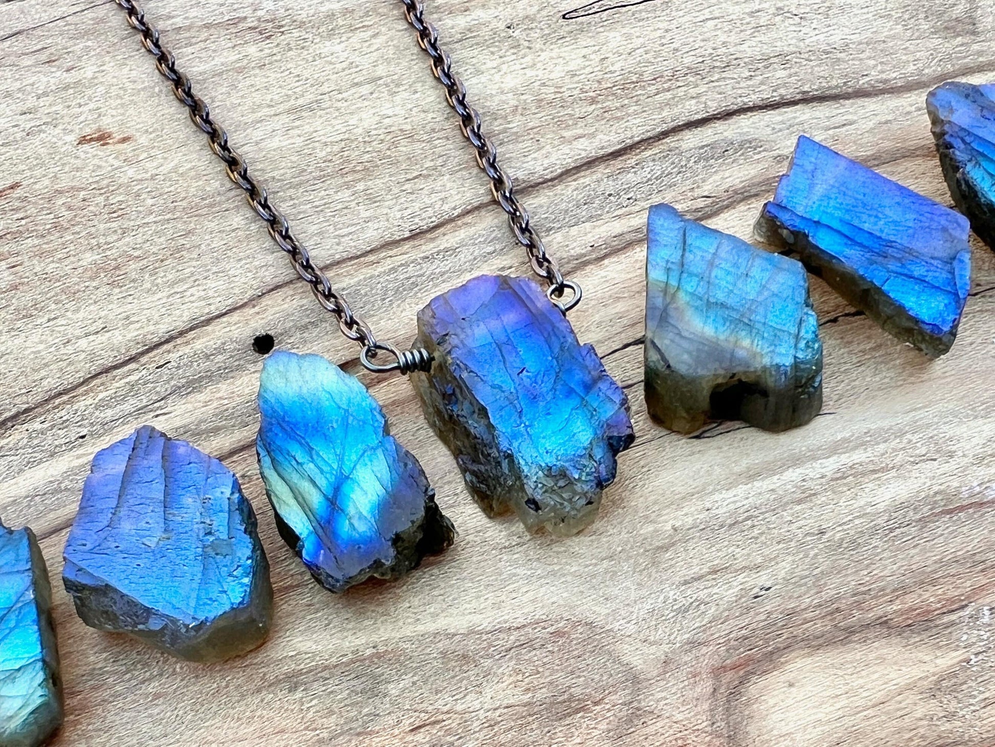 Natural labradorite necklace for men women Raw crystal slice necklace Blue moonstone necklace rough unpolished gemstone jewelry
