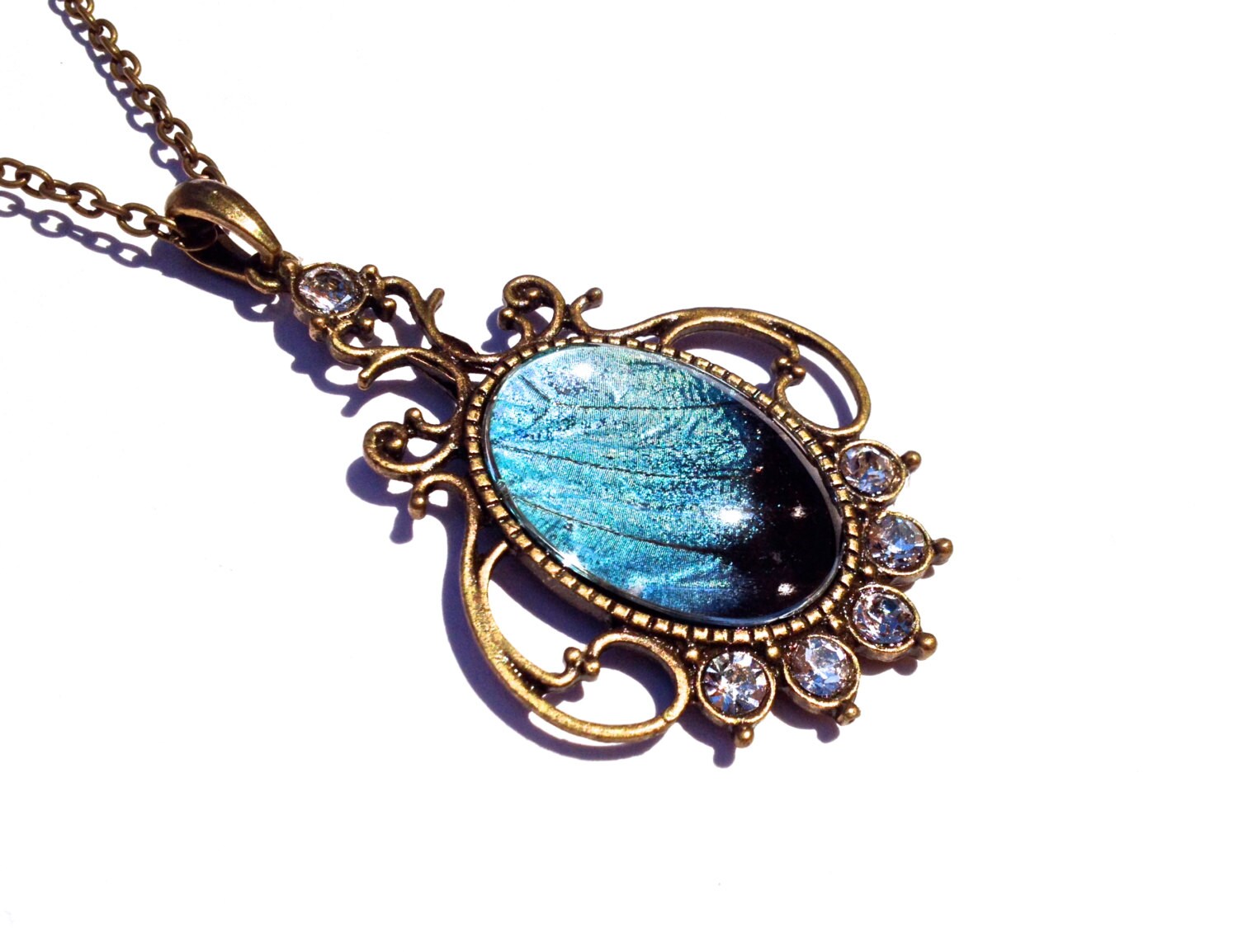 Real butterfly wing necklace Framed blue morpho butterfly necklace sterling silver Pressed butterfly necklace for women birthday gifts