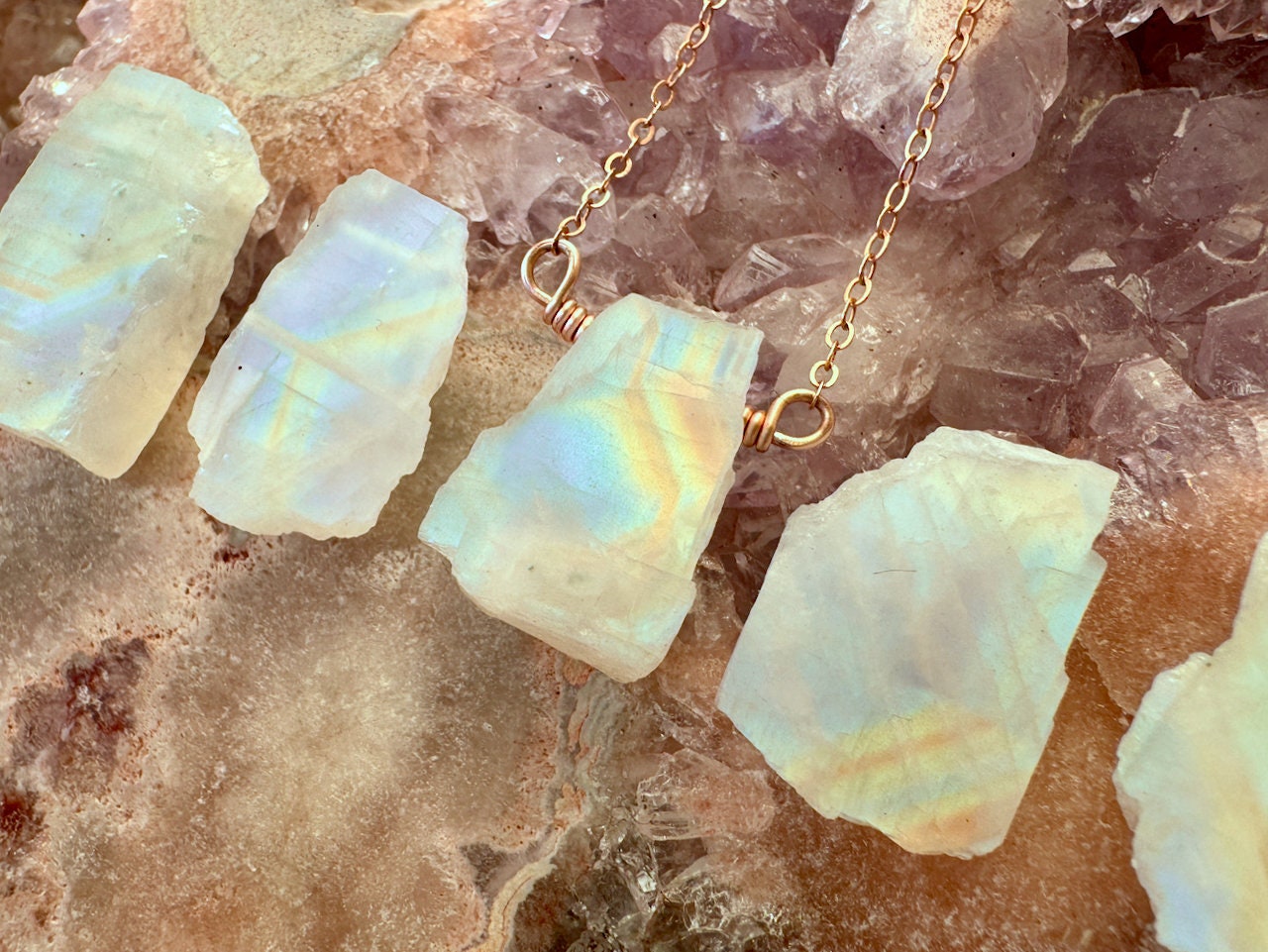 Raw moonstone necklace for women Gemini necklace Raw crystal necklace Real moonstone jewelry Rainbow moonstone pendant necklace