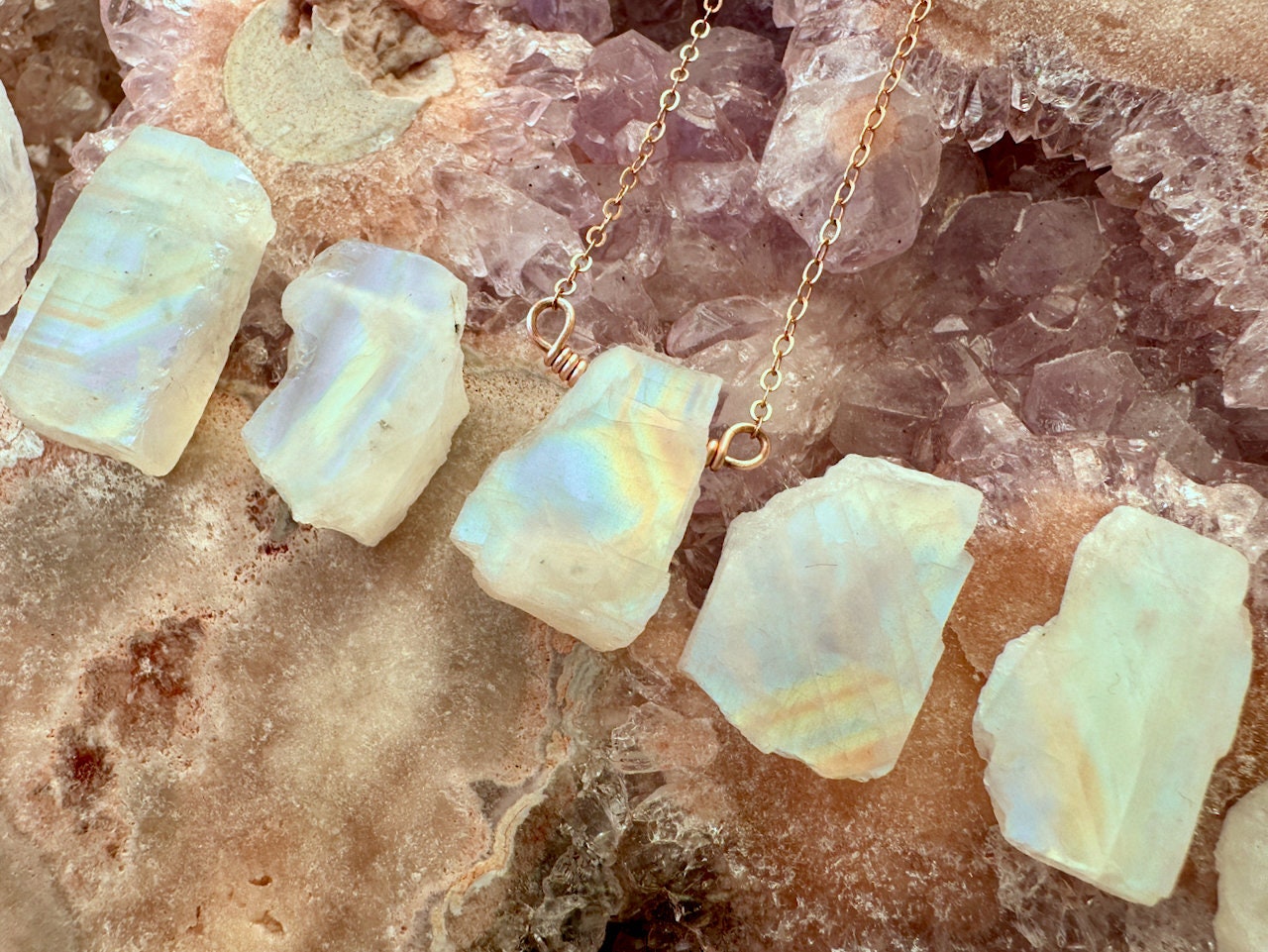 Raw moonstone necklace for women Gemini necklace Raw crystal necklace Real moonstone jewelry Rainbow moonstone pendant necklace